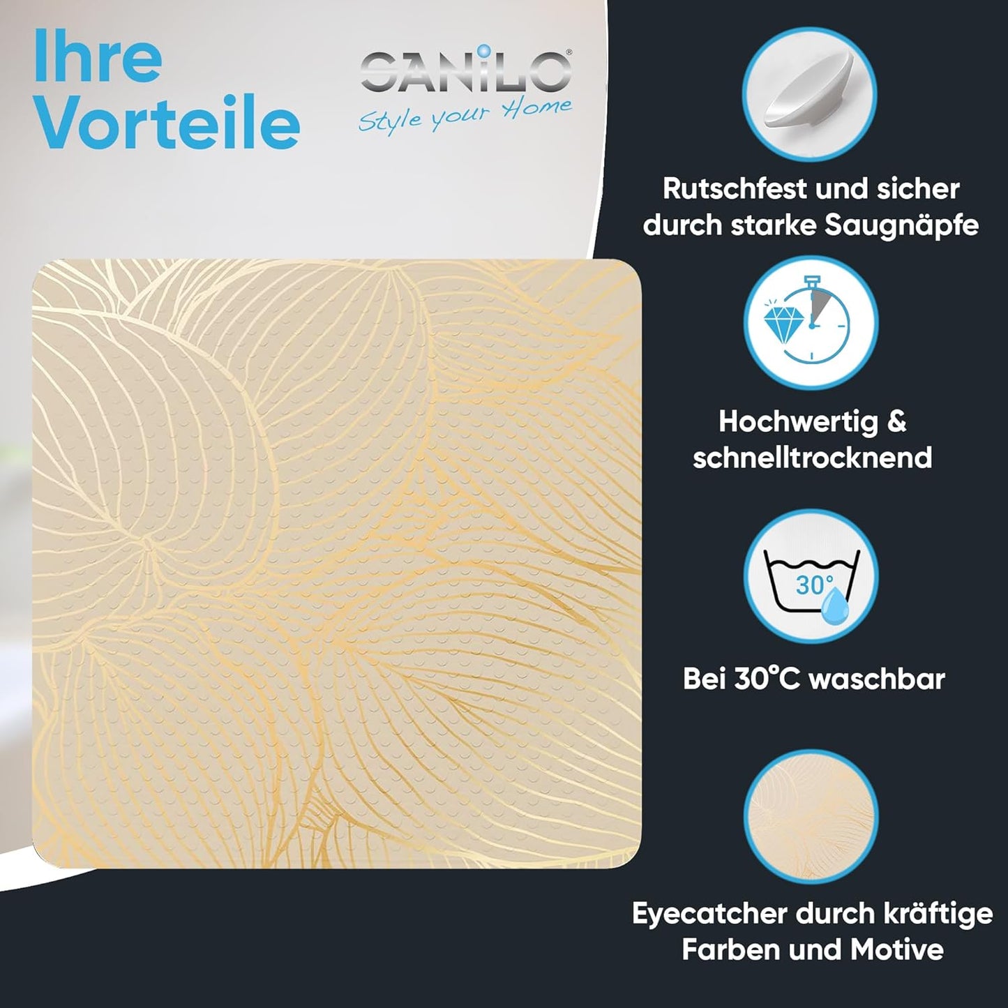 Antirutsch-Badematte, maschinenwaschbar, Hosta