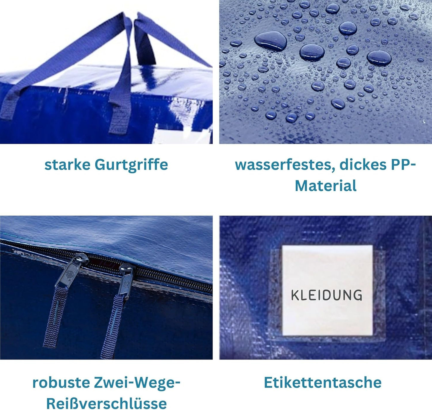 Aufbewahrungstaschen mit Deckel und Griffen, Blau 4er-Pack