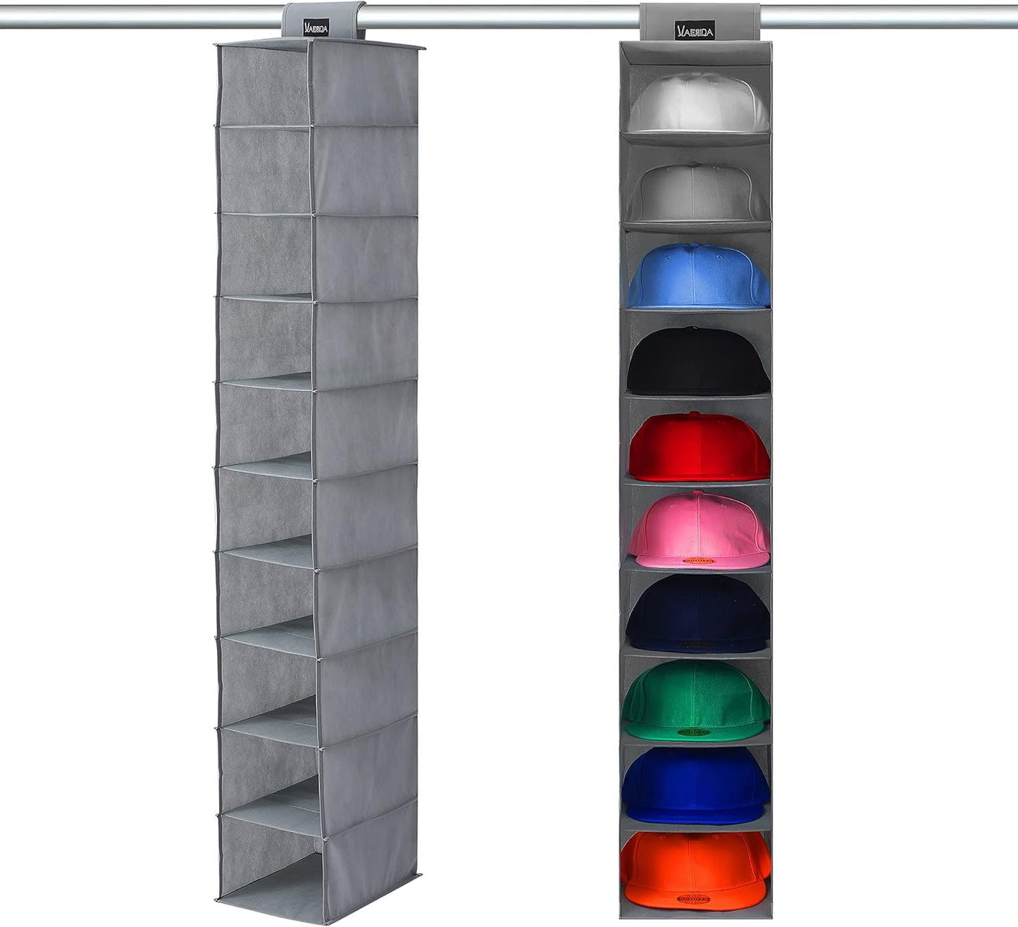 Hutablage & Kappen-Halter mit 10 Regalen, Grau