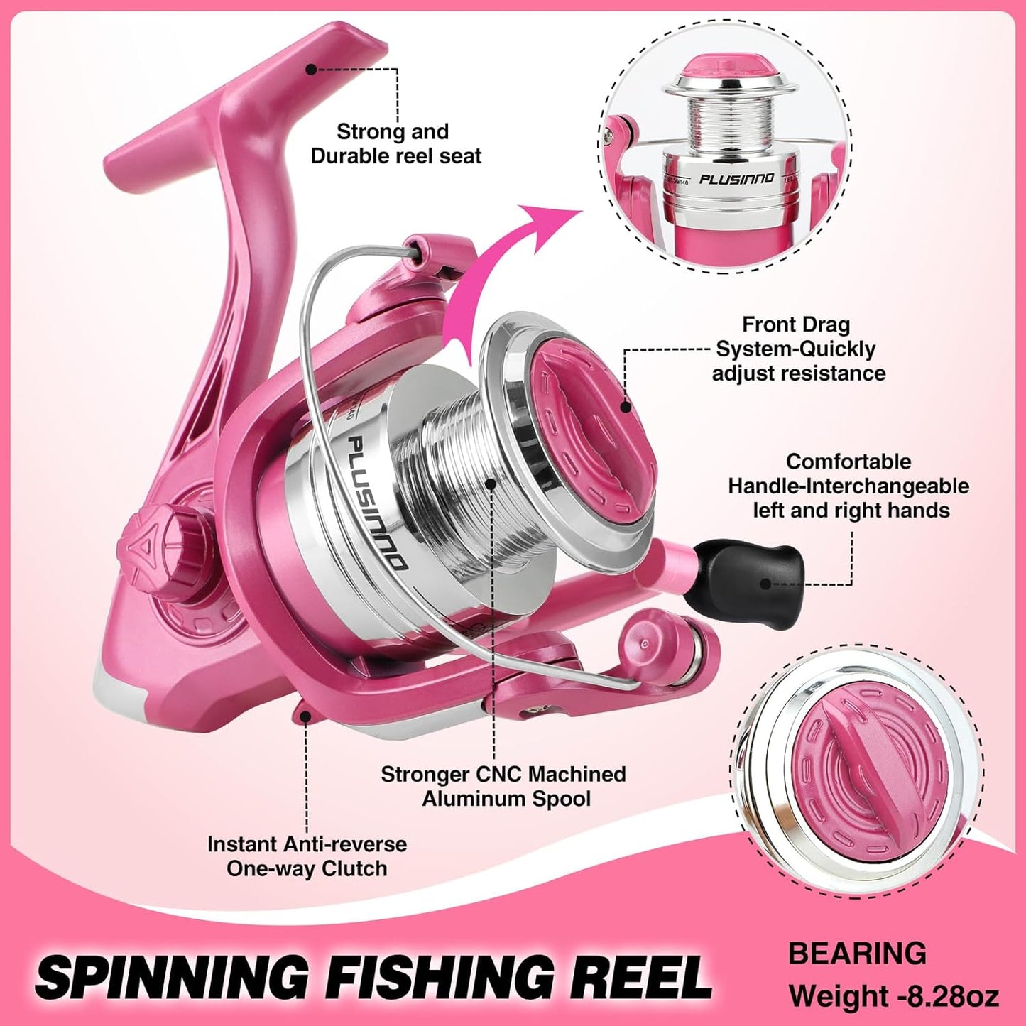 Teleskop-Angelrute und -rollen-Set, Rosa 2.1M 6.86Ft fishing full kit