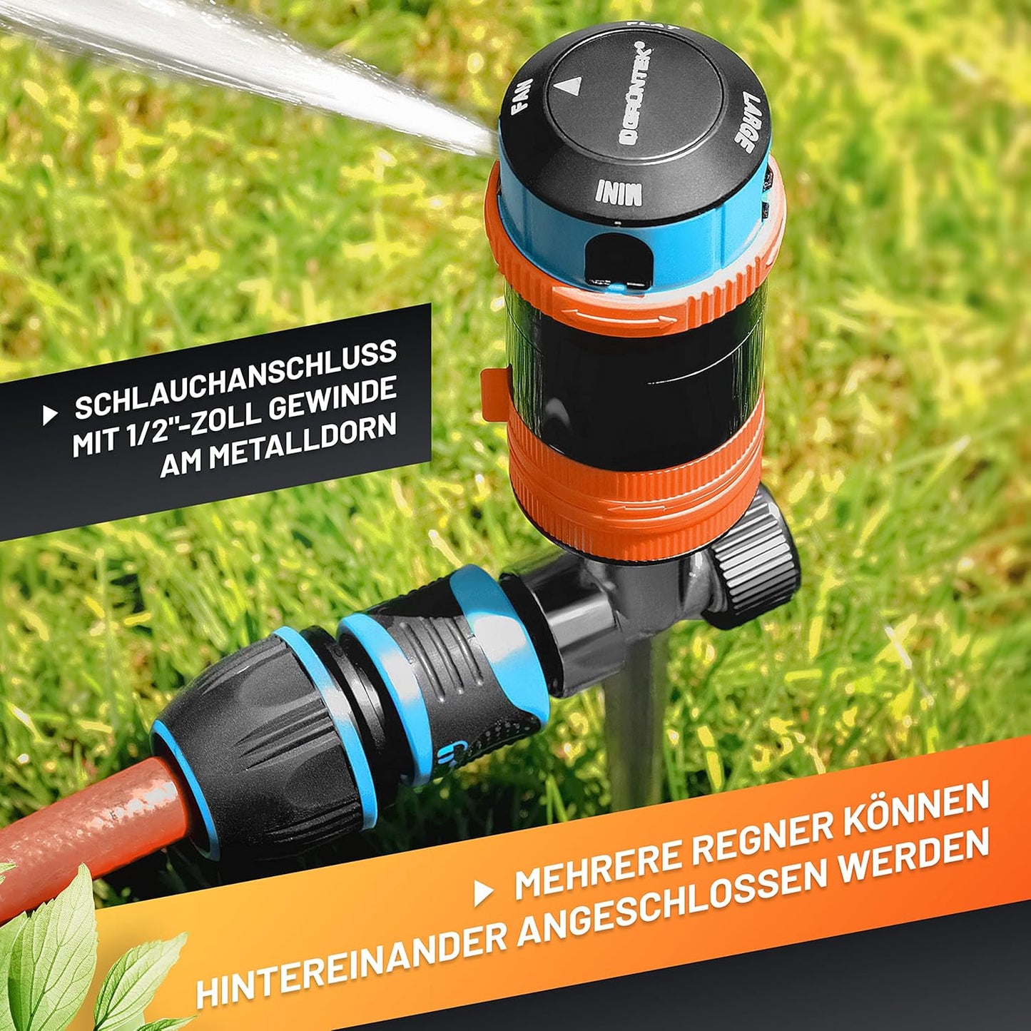 Multifunktions-Kreisregner mit Sektoreinstellung, 4 Strahlarten, bis 452 m²
