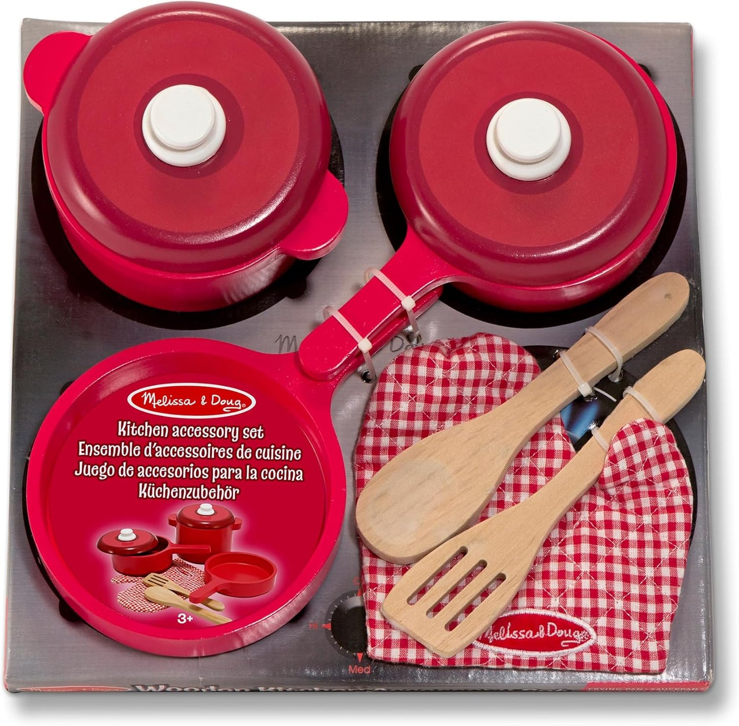 8-teiliges Koch-Set mit Topf, Pfanne, Pfannenwender und Ofenhandschuh, Wooden Kitchen Accessory