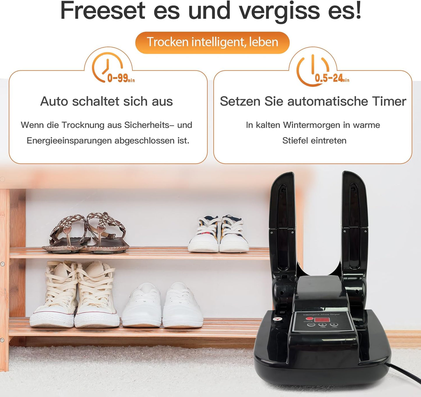 Stiefel- und Schuhtrockner mit Timer & faltbarem Design
