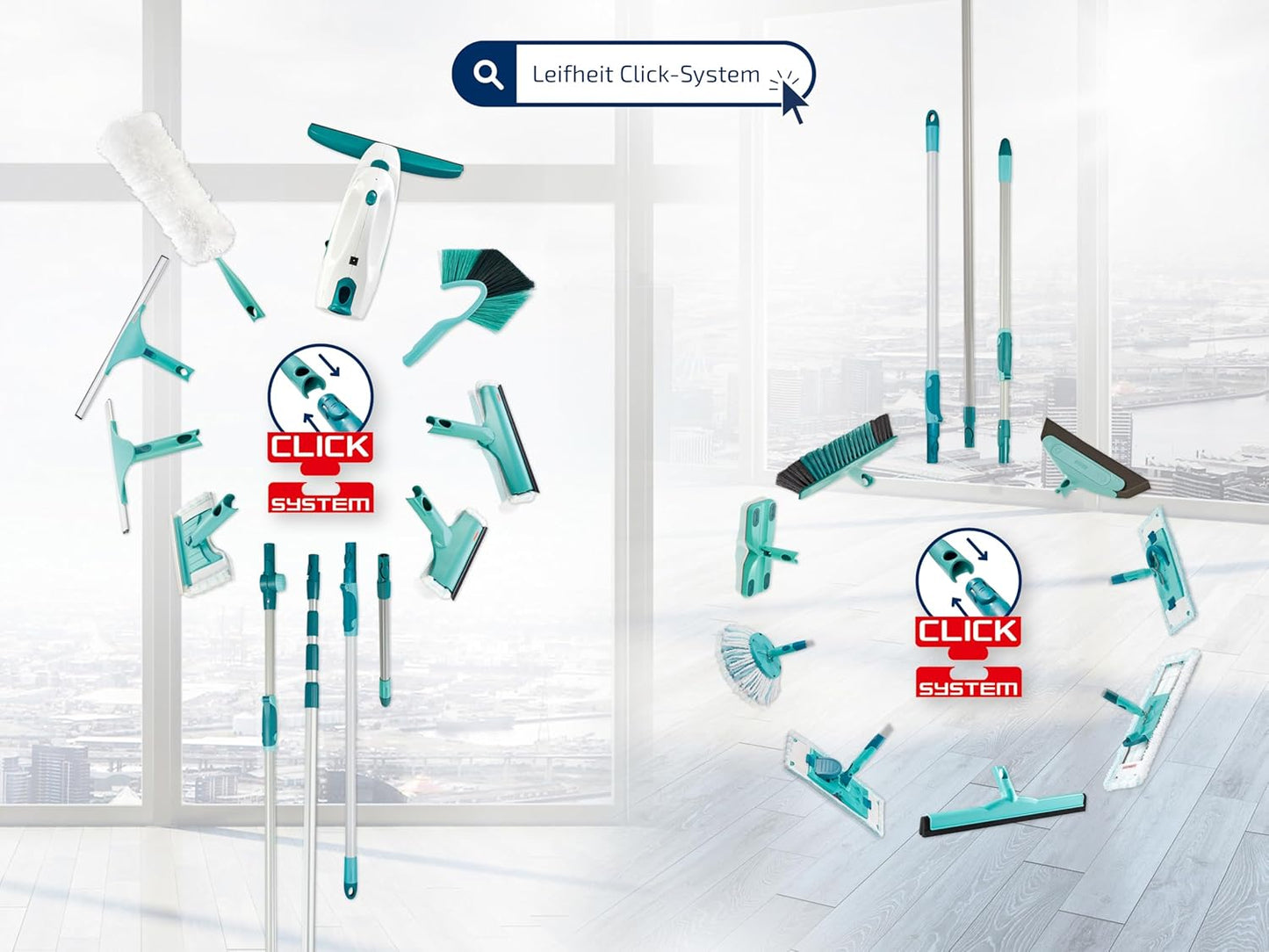 Fensterreinigung Set 4in1 FlexReach (mit Eimer), Fensterwischer mit Eimer und 43cm Stiel Grösse L