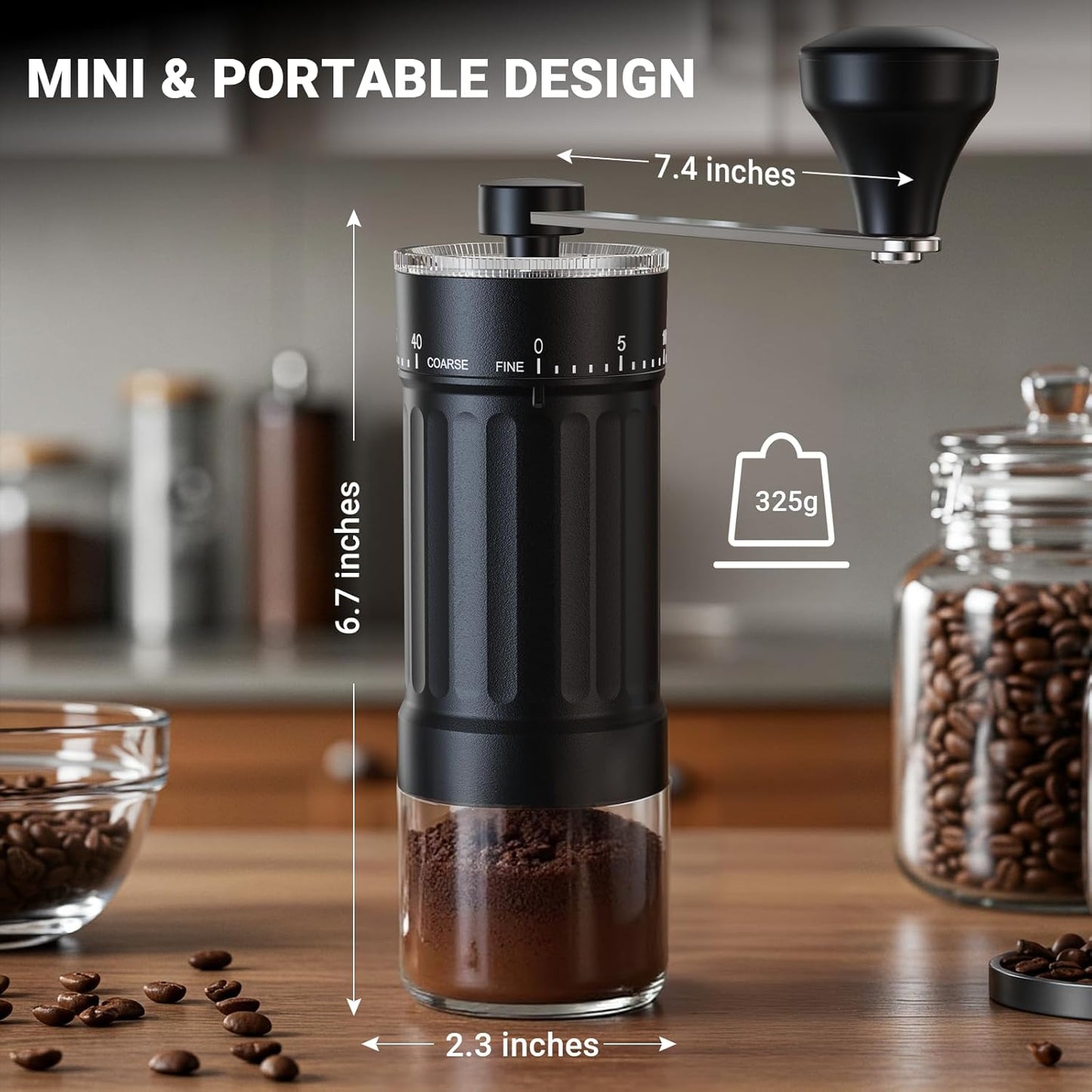 Kaffeemühle mit 40 einstellbaren Stufen, Keramikmahlwerk – Schwarz