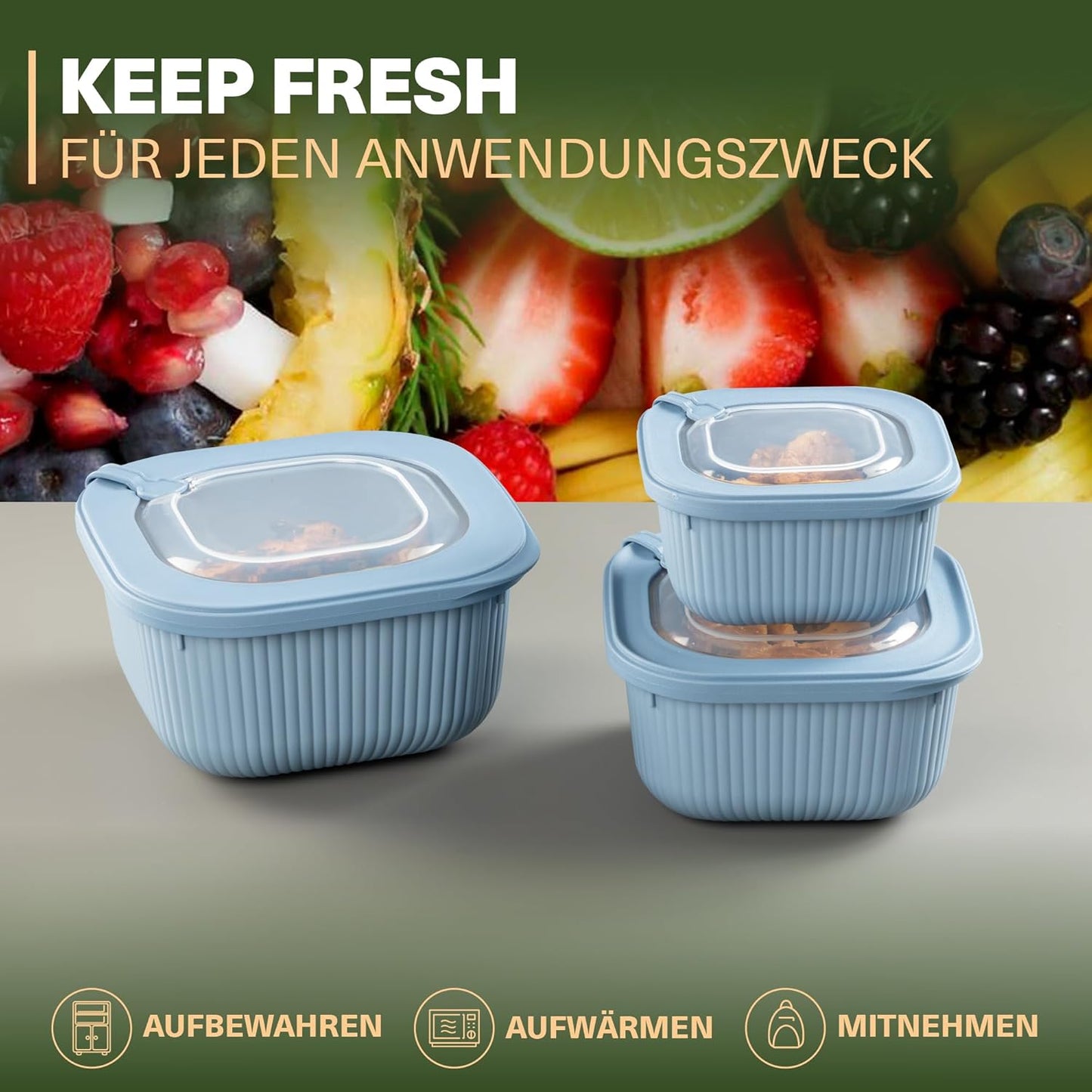 9-teiliges Frischhaltedosen-Set mit Ventildeckel, Blau 9er Set Quadratisch
