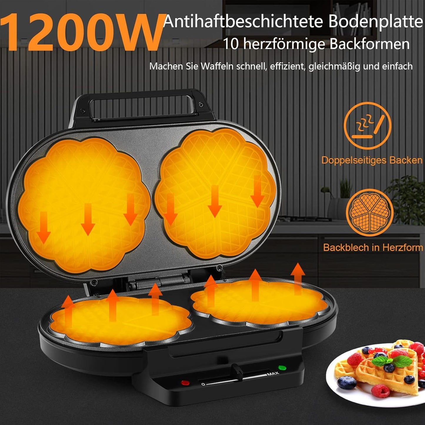 Doppeltes Herzform-Waffeleisen SW-2122M mit Temperaturregelung