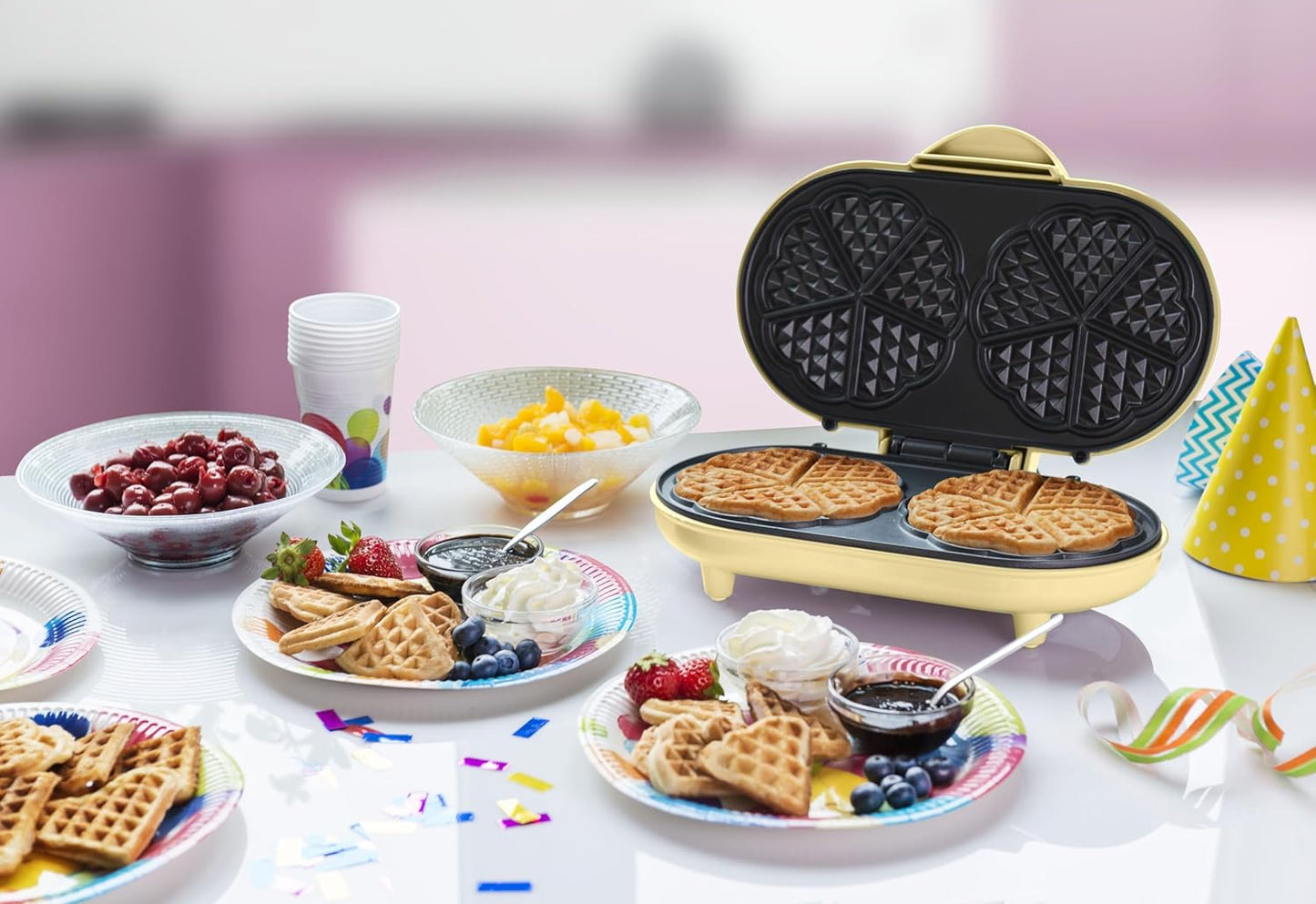 Doppelherzwaffel Maker mit Antihaftbeschichtung, Gelb
