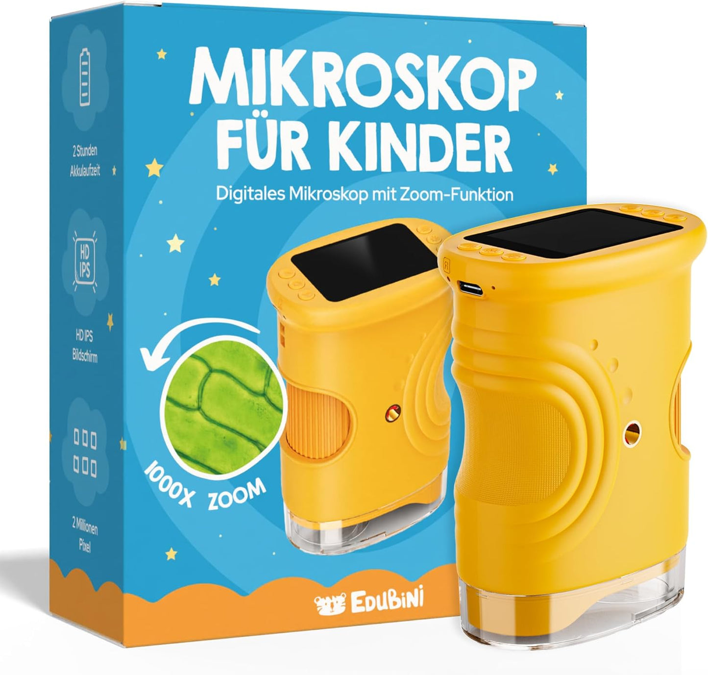 Digitales Kinder-Mikroskop mit HD-Bildschirm, Gelb