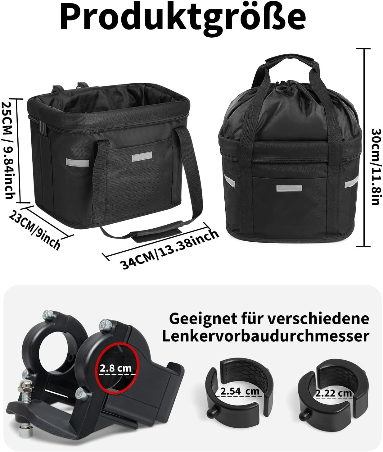 Faltbarer Fahrradkorb mit Schnellmontage-Halterung, Schwarz
