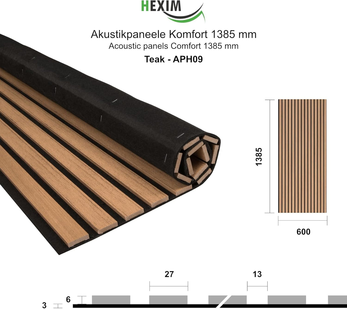 Akustikpaneele Comfort, schalldämmend, Teak 0.6W x 1.4L m