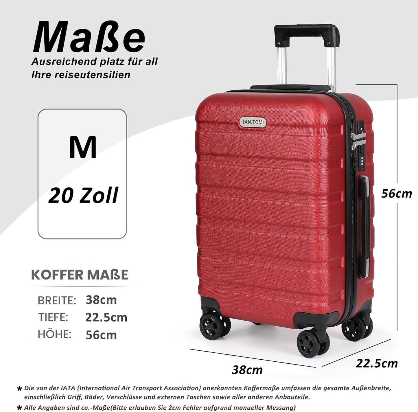 Handgepäck-Hartschalenkoffer mit Passwortsperre, Rot M (20 Zoll)