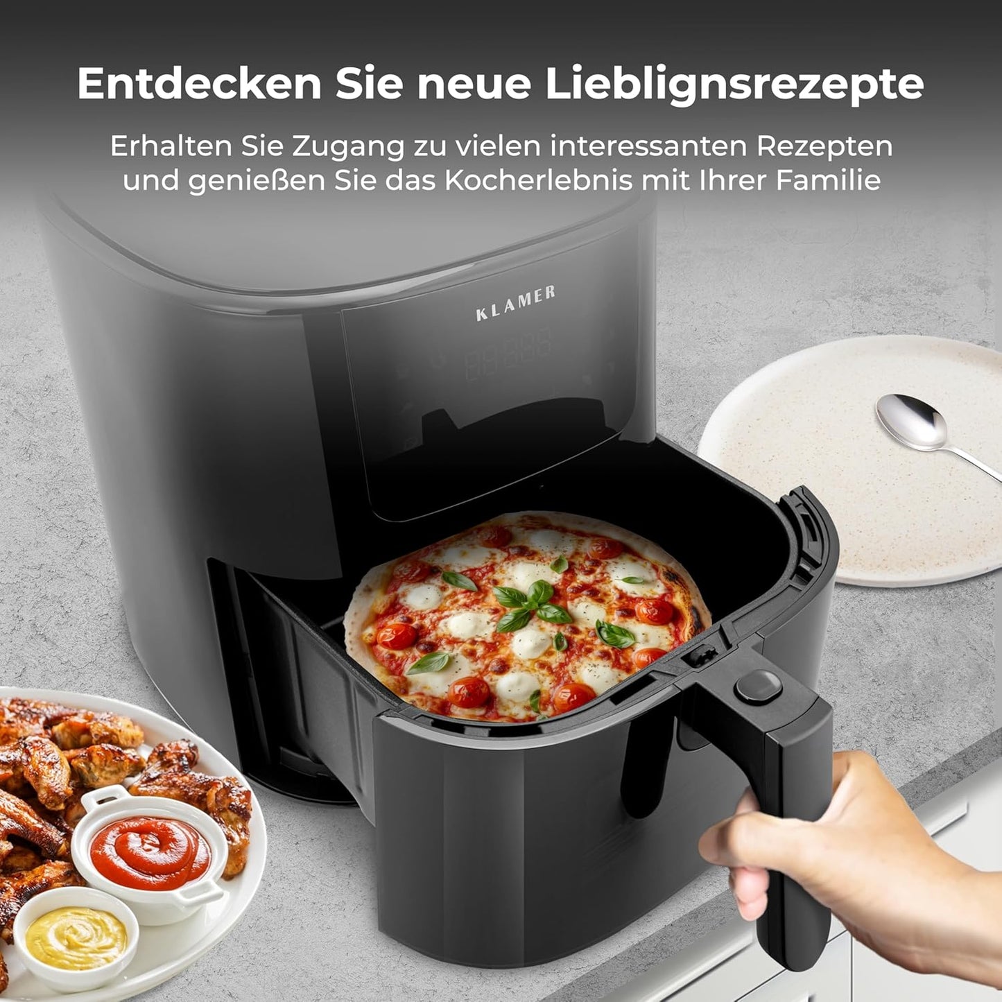 Heissluftfritteuse mit Sichtfenster, Schwarz, 5 L mit Sichtfenster