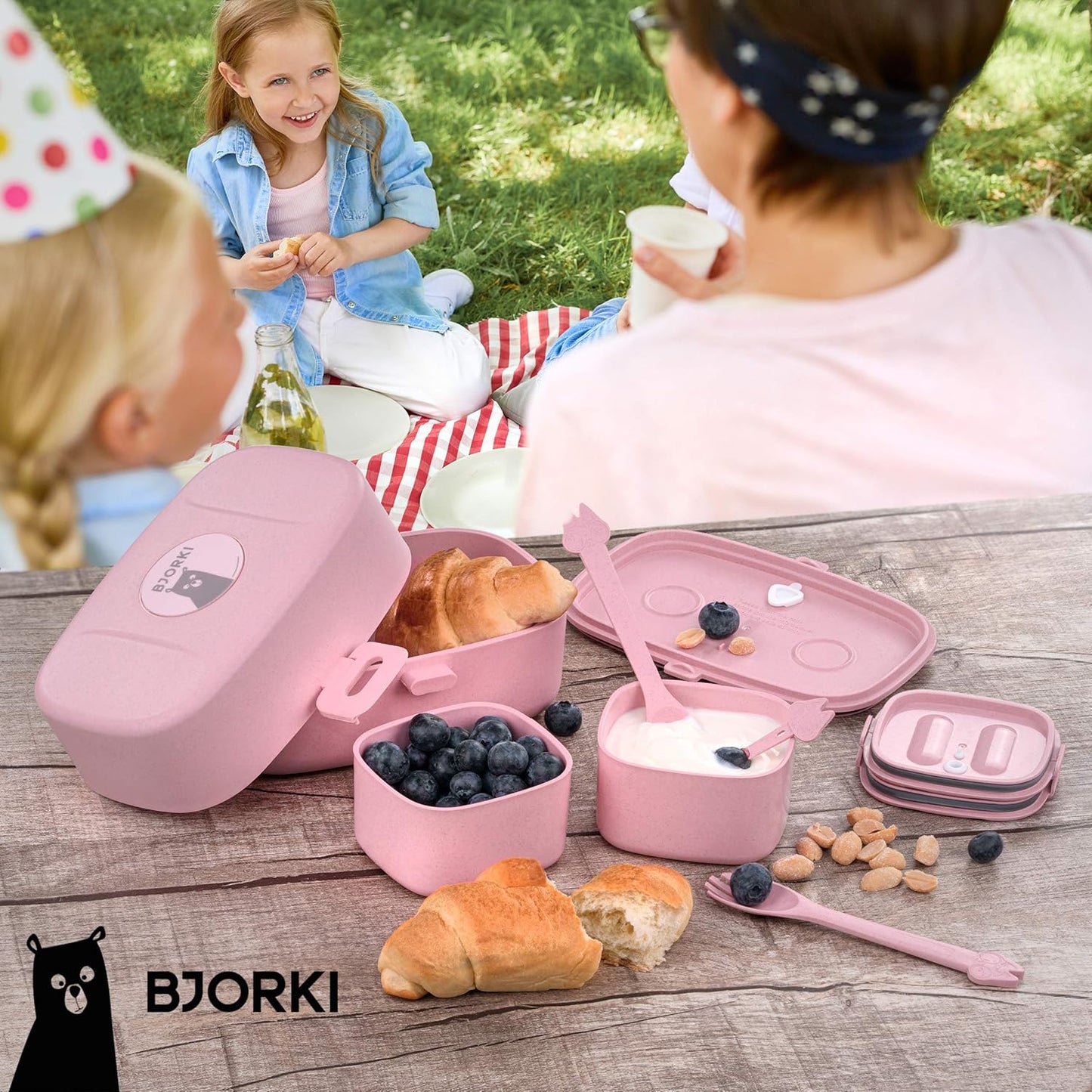 Auslaufsichere Bento Box für Kinder mit Namensticker, Pastell Rosa