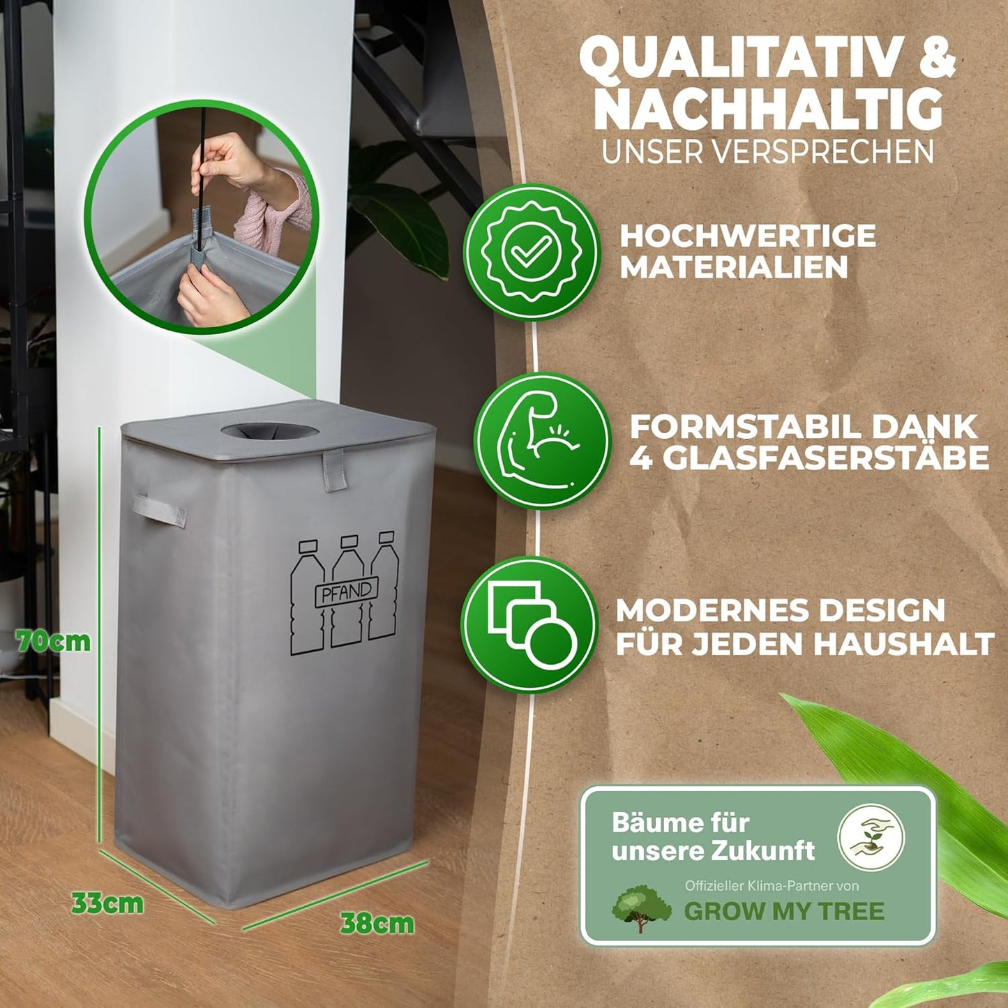 Pfandflaschen Sammelbehälter mit Tragetasche, Grau