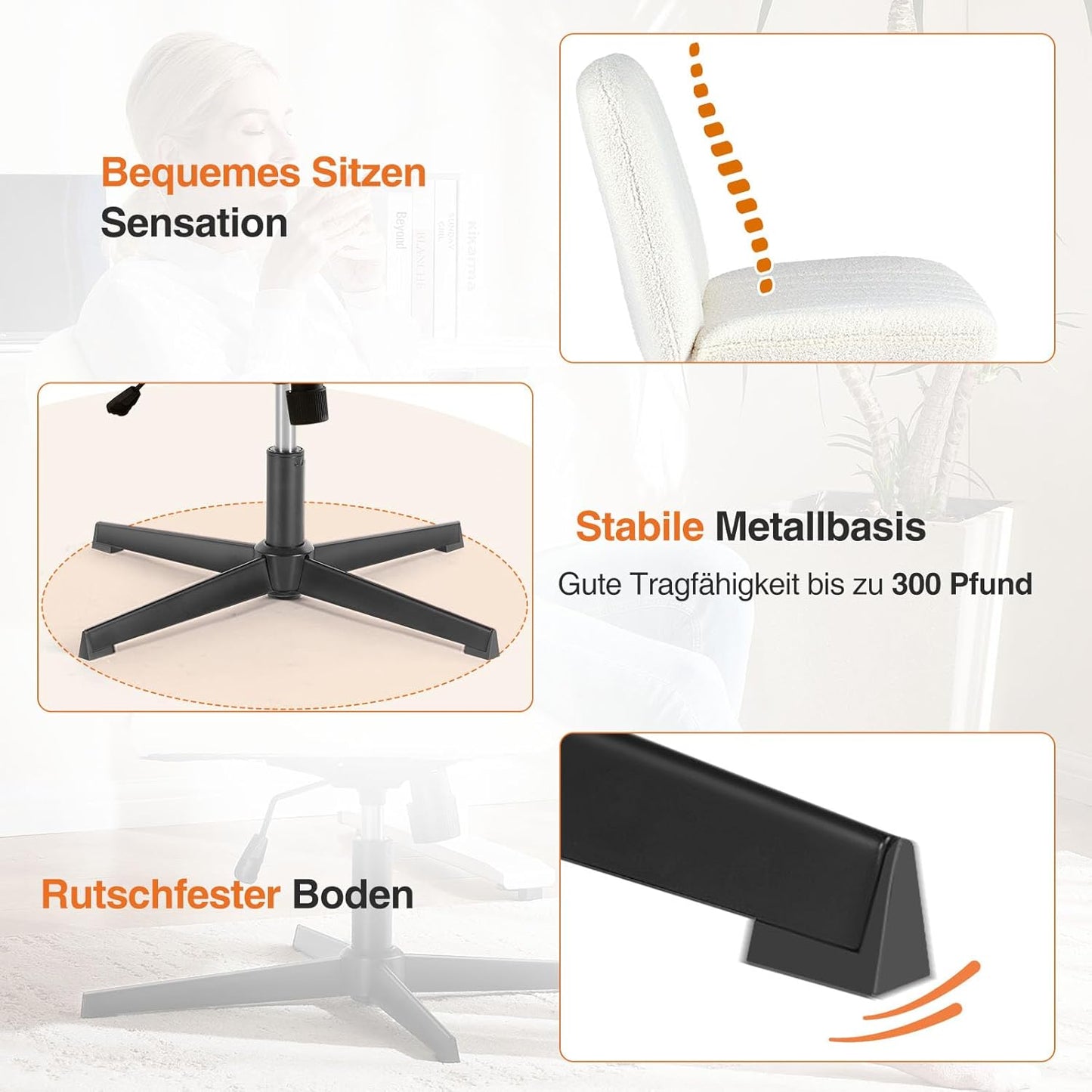 Bürostuhl ohne Armlehnen, Beige Velvet