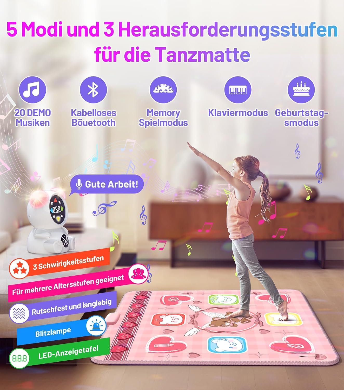 Leuchtende Tanzmatte für Kinder mit Musikplayer