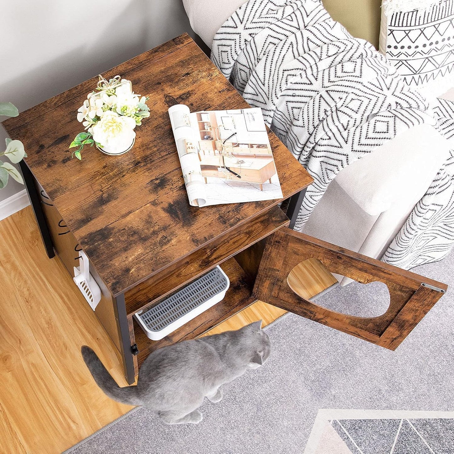 Katzenklo Schrank mit Haken und Stauraum, 50 x 50 x 66 cm