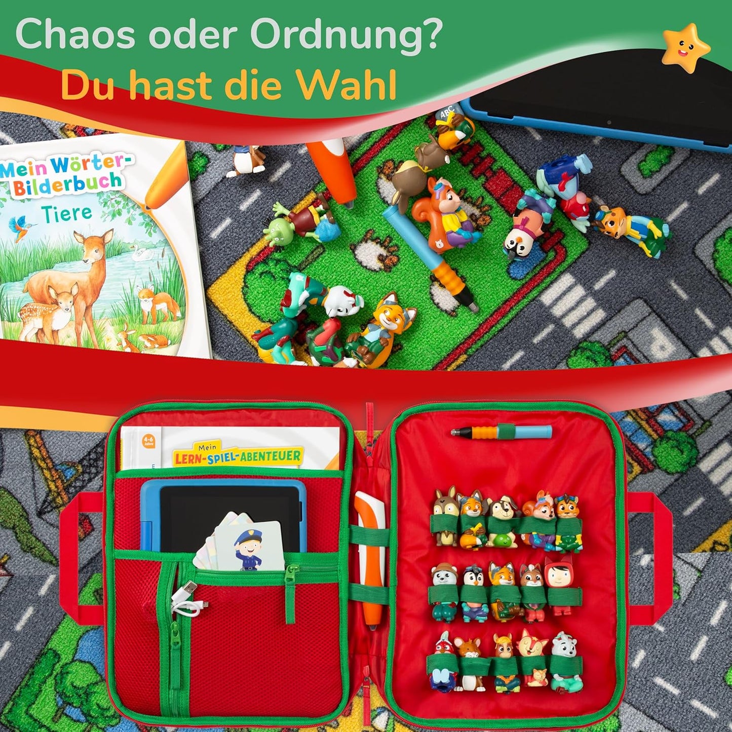 Tasche für Edurino, Tonie & TipToi Zubehör, Felix Feuerwehrmann (Grün)