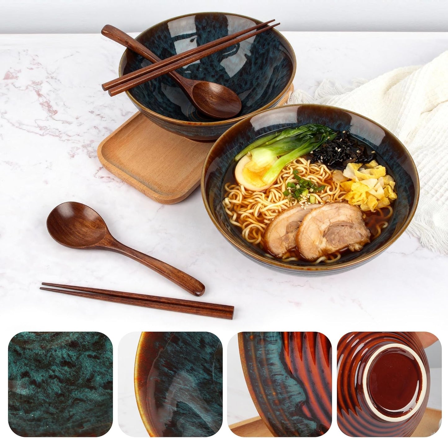 Ramen Schüssel Set mit Essstäbchen für 2 Personen