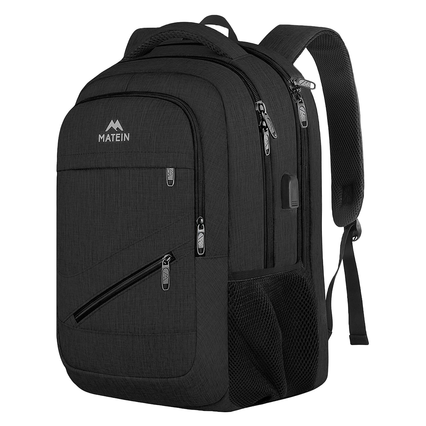 Laptop-Rucksack 17 Zoll mit USB Ladeanschluss, 17.3 zoll Schwarz
