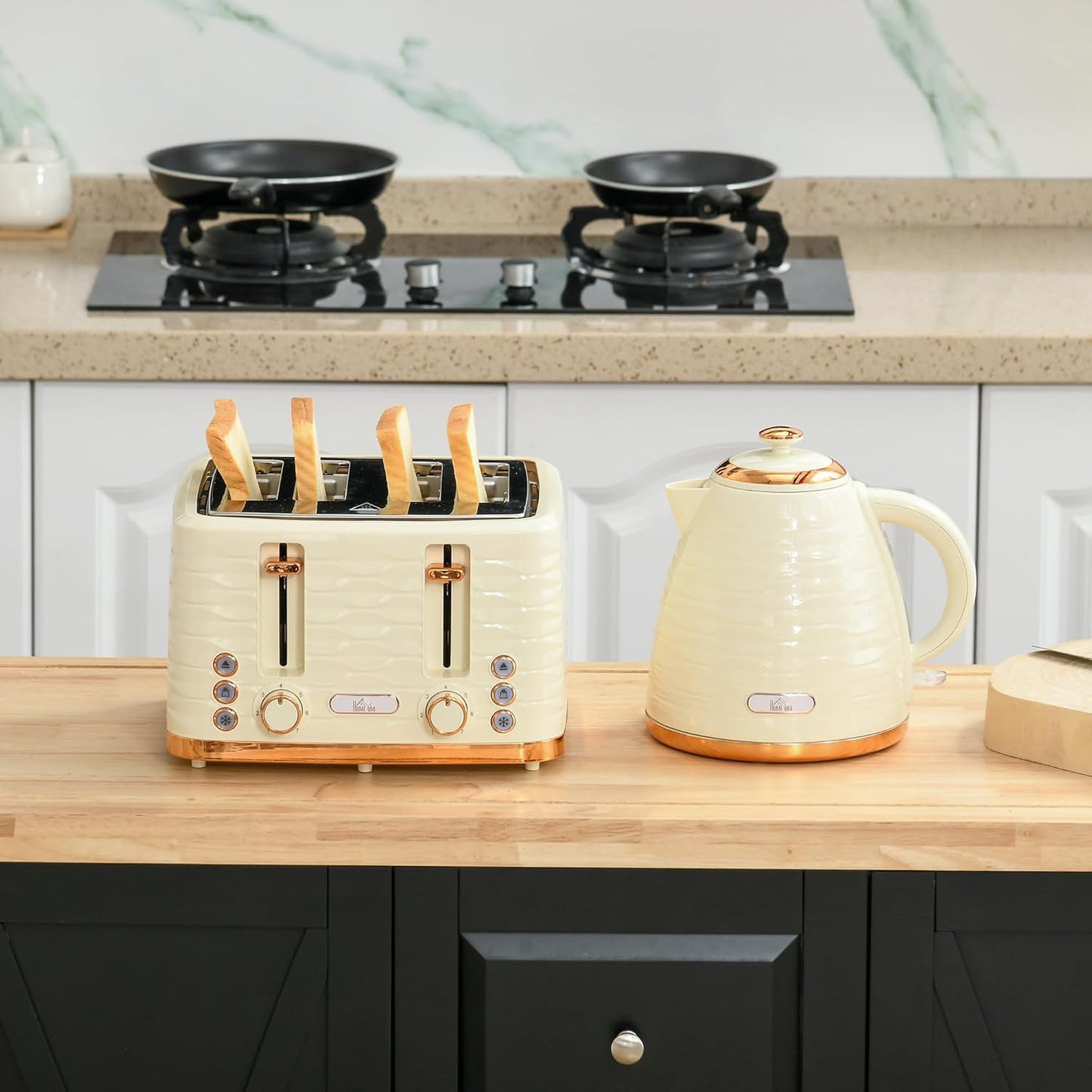 Frühstücks-Set: Wasserkocher & 4-Scheiben-Toaster, Beige