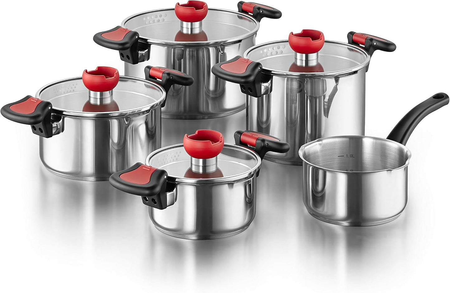 Kochtopf-Set Nelo mit Abgiesshilfe (9-teilig), 9-teilig