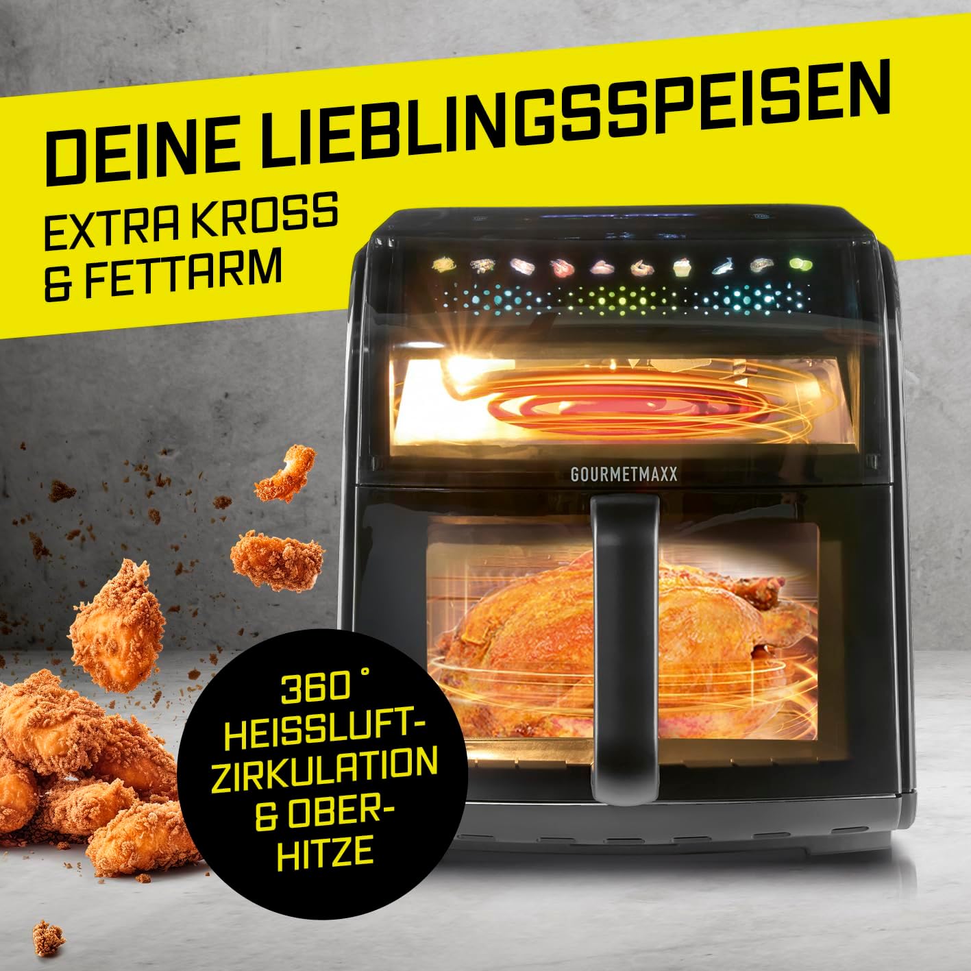 Heissluftfritteuse mit Sichtfenster & Panoramadach, 7 Liter