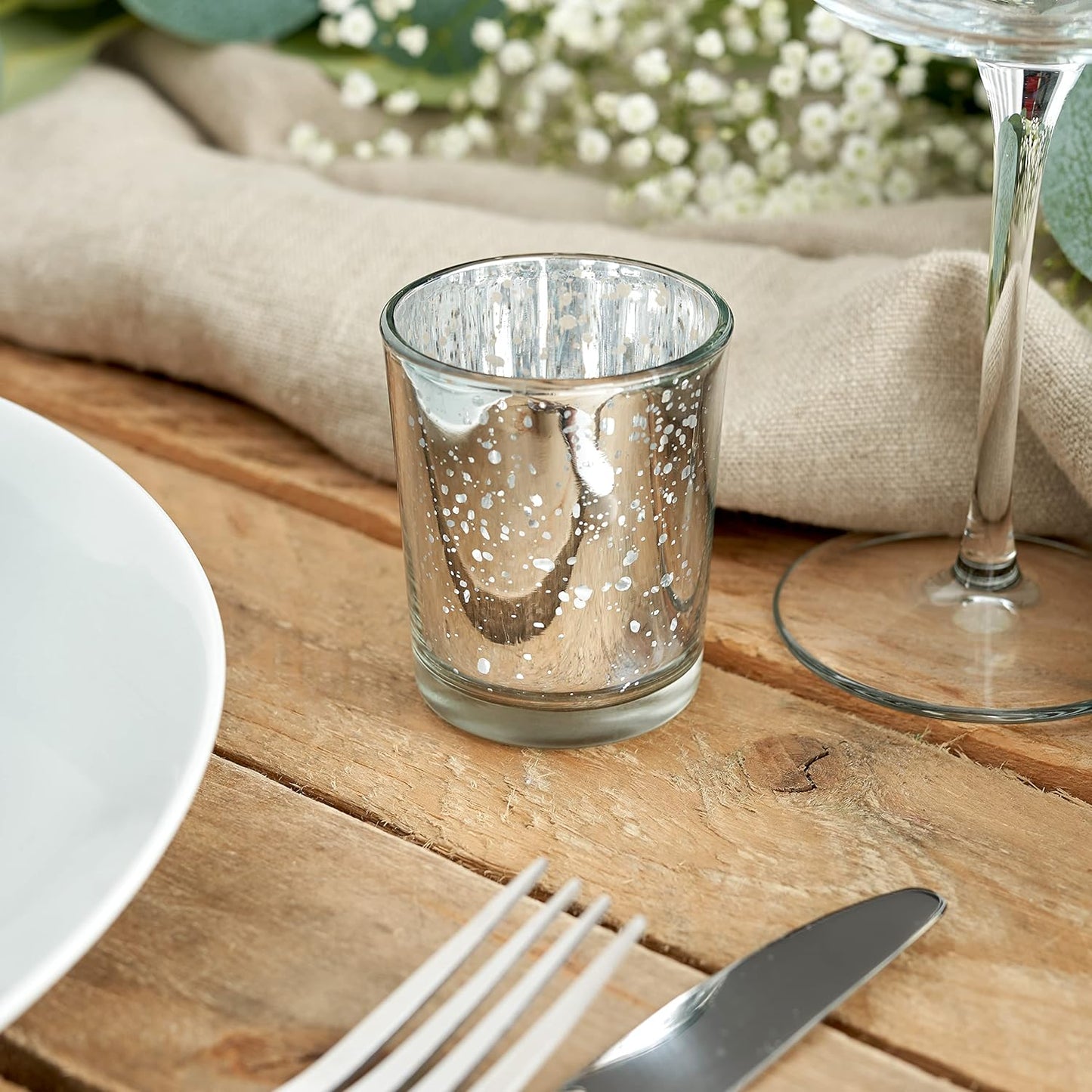 15er-Set Teelichthalter für weihnachtliches Ambiente, Silber 15