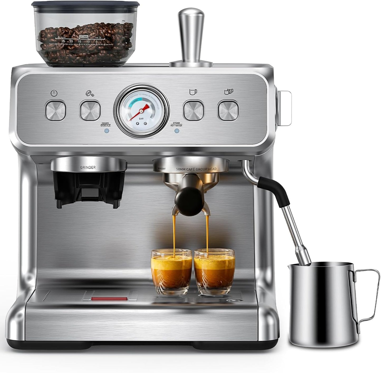 Espressomaschine mit Kegelmahlwerk & PID-Steuerung, Silber