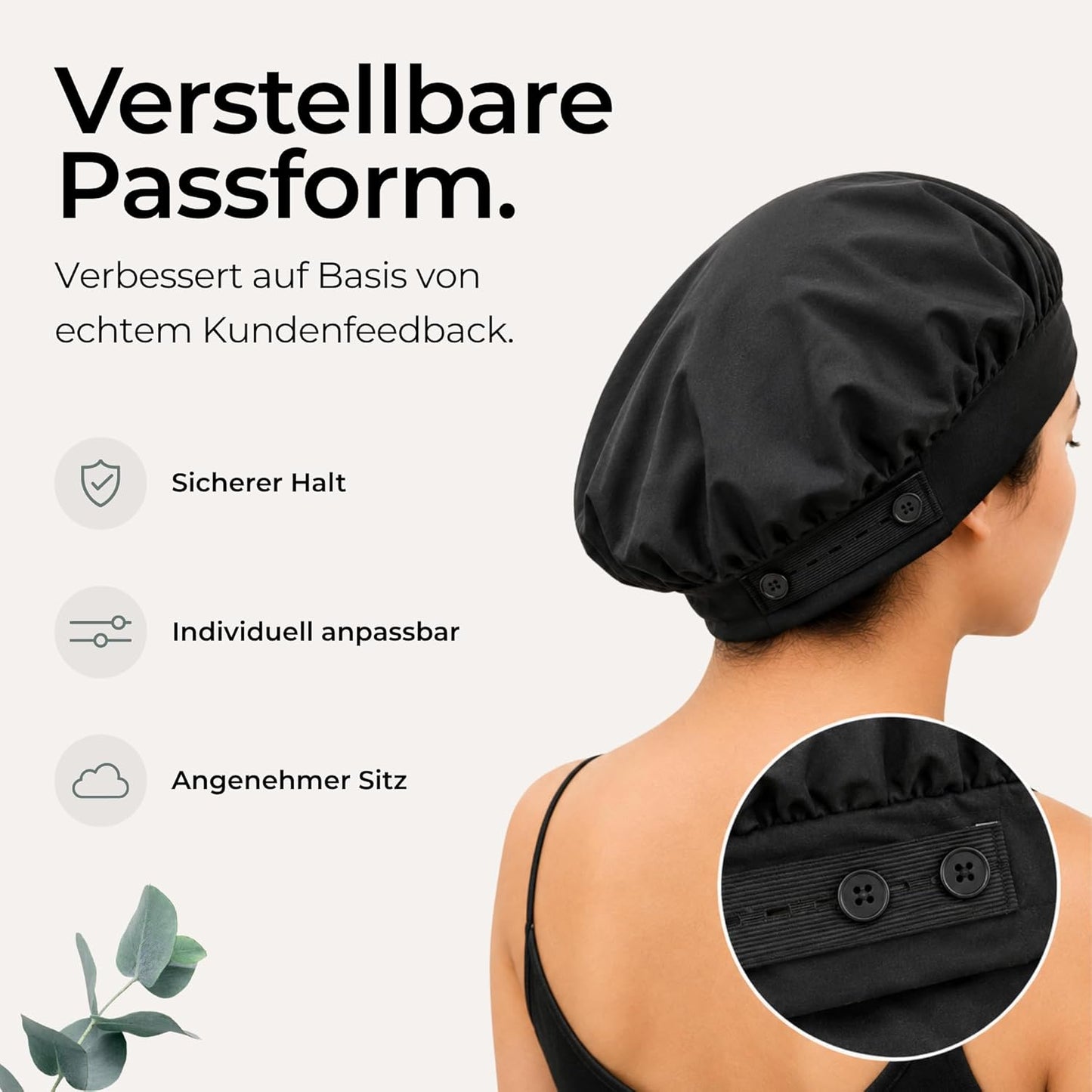 Seidenhaube zum Schlafen mit verstellbarem Elastikband, Schwarz - Normal