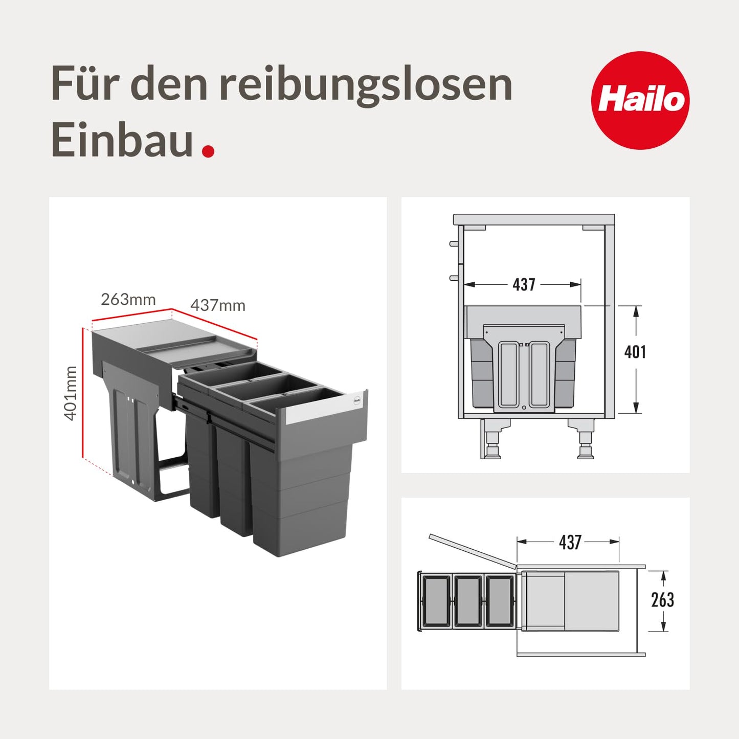 Abfalltrennsystem Terzett 3x8 Liter für Unterschränke, 3x 8 Liter