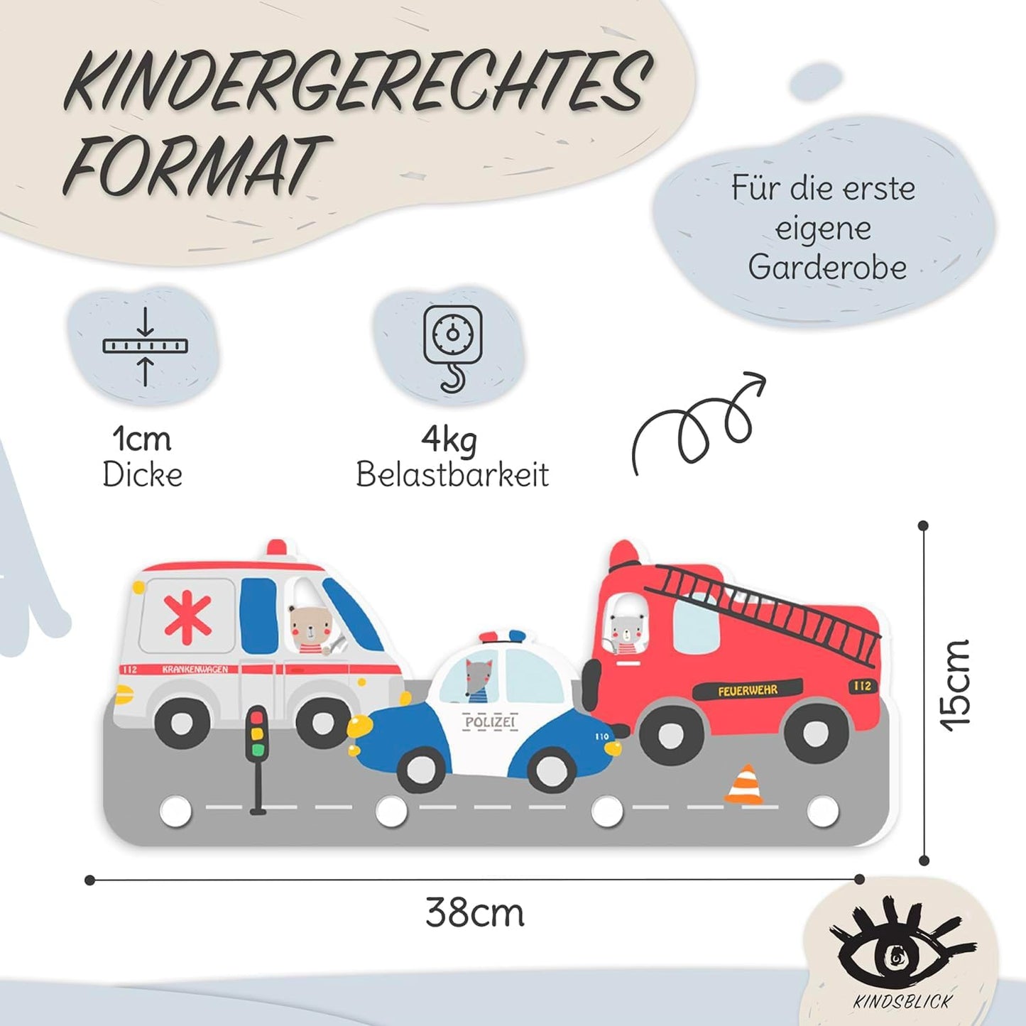 Kindergarderobe mit Rettungsautos, Rettungsautos Bunt