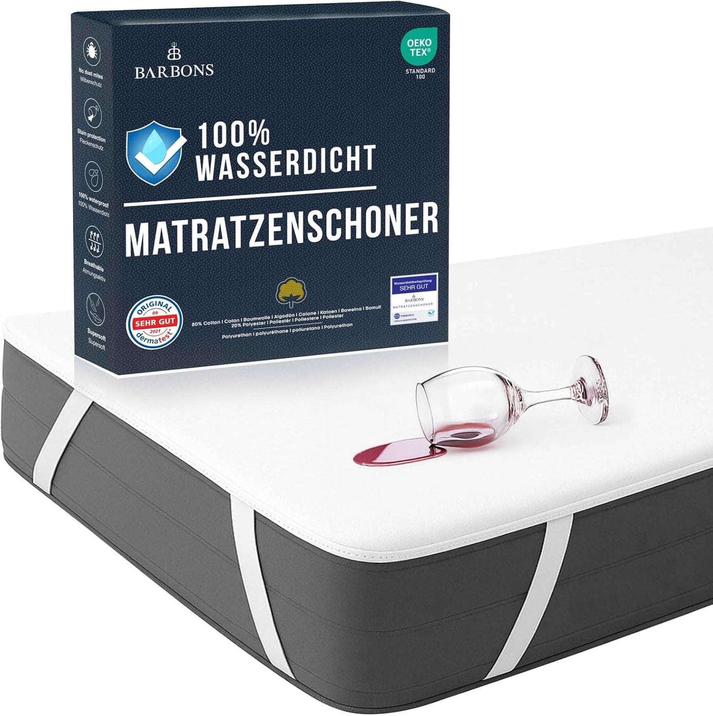 2er-Set Wasserdichte Matratzenschoner, 80 x 200 cm, White 80 x 200 cm 2er