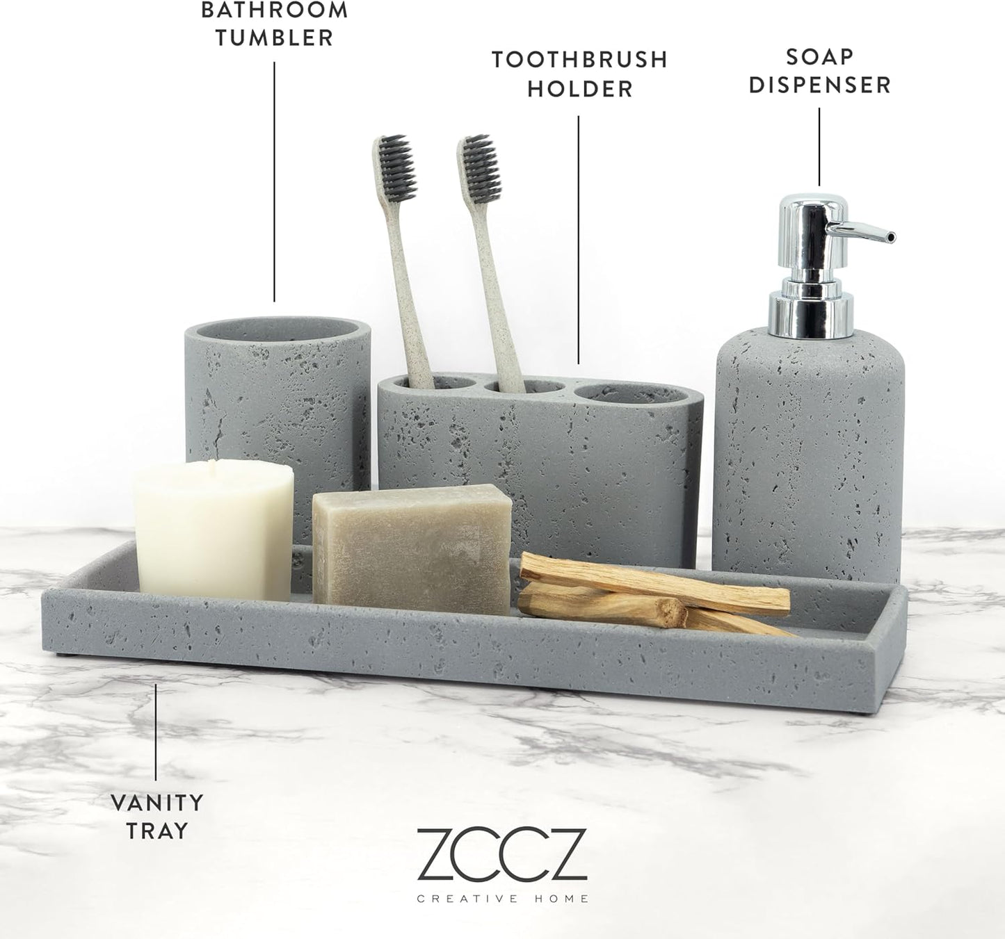 Badezimmer-Zubehör-Set (4-teilig) mit Seifenspender, Grau 4pcs