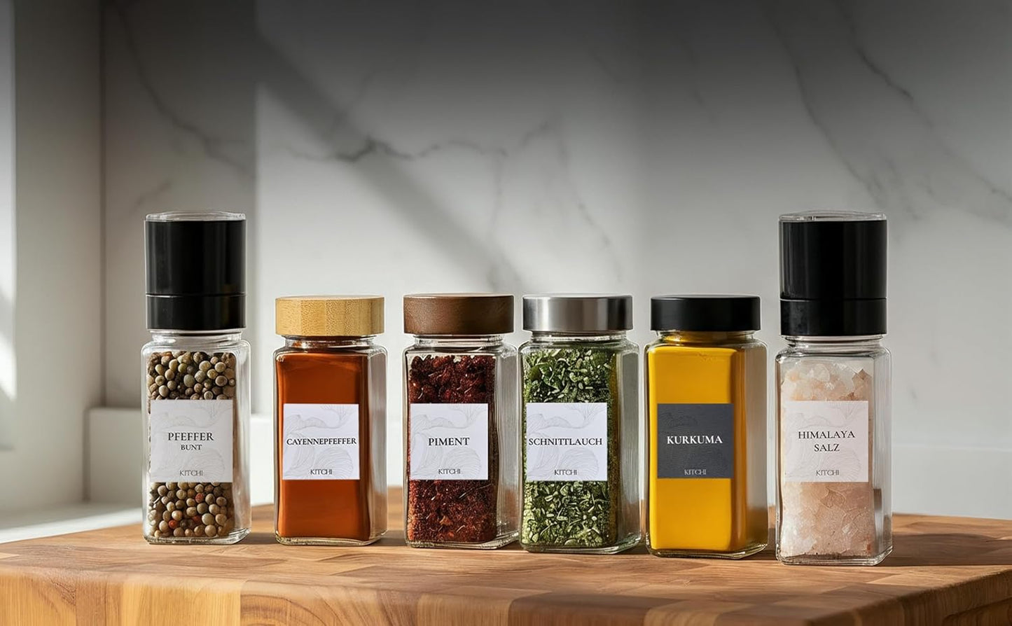 24-teiliges Gewürzgläser-Set mit Mühlen, Silber + 2 Mühlen