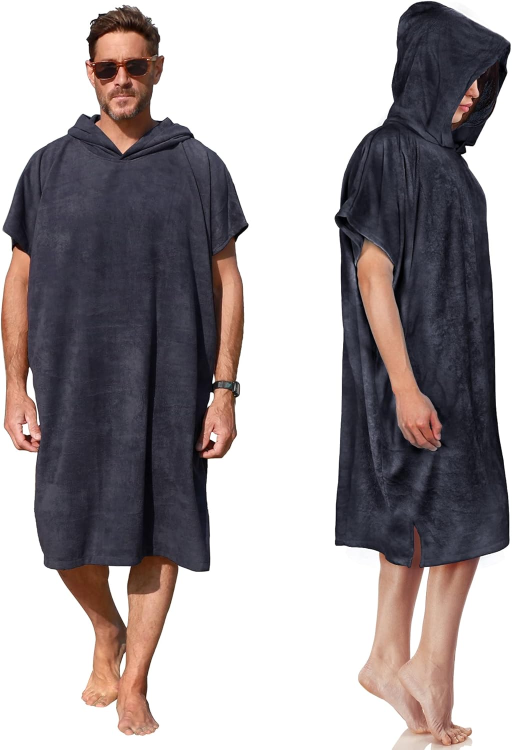Surf Poncho mit Kapuze, Schwarz
