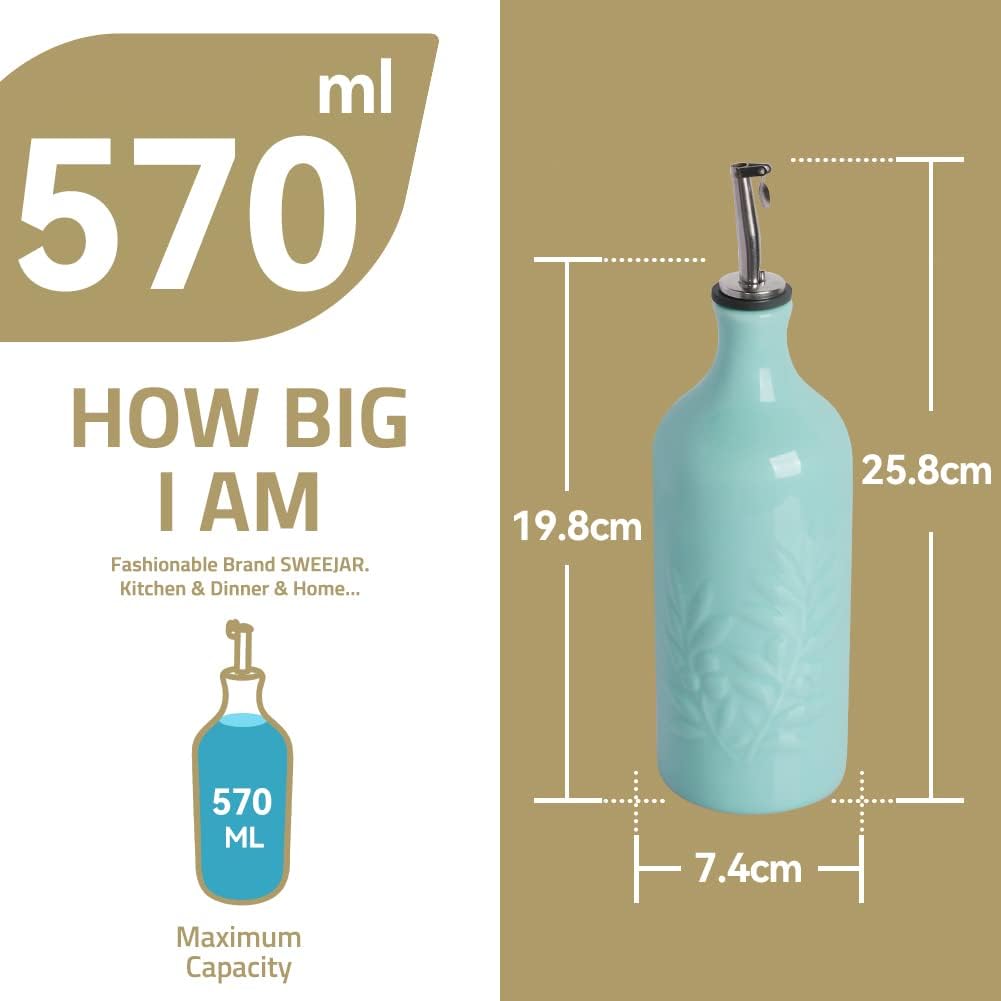 Keramische Olivenölspenderflasche (570ml), Beige Olivenblatt Relief 570ml