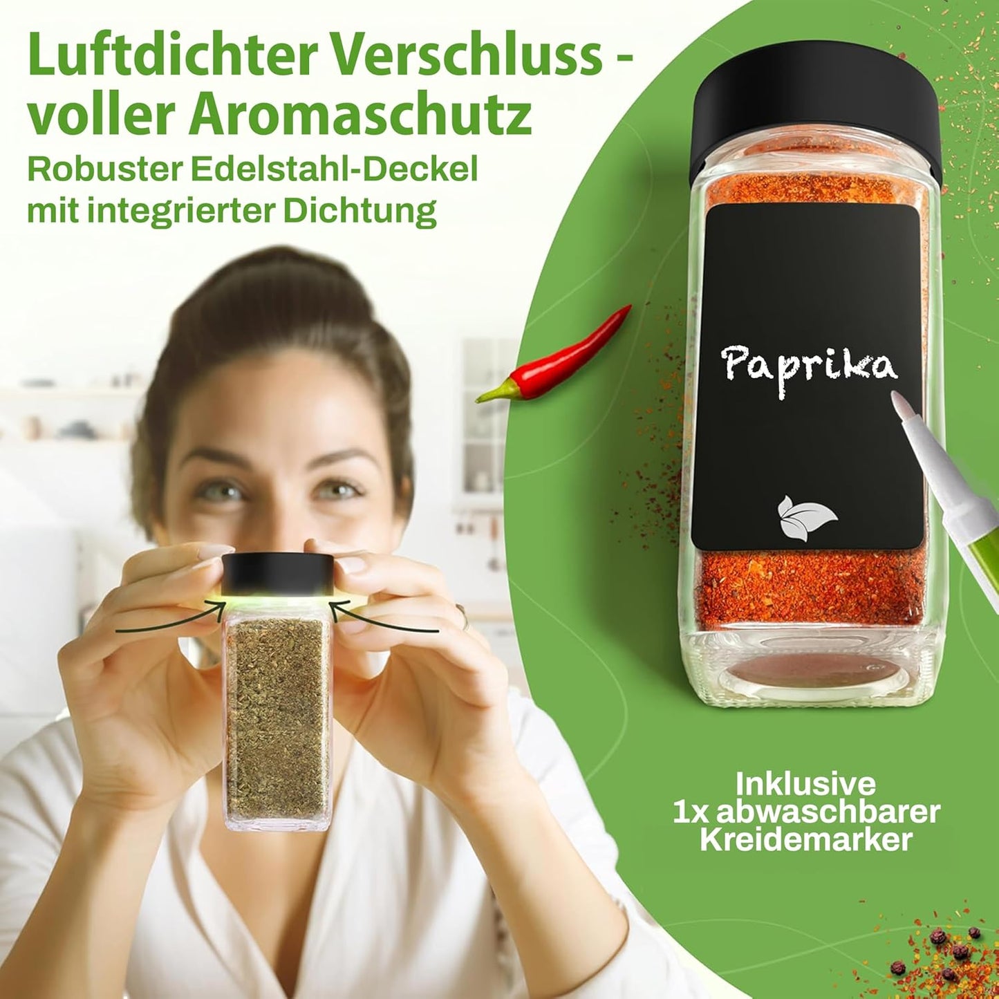 Gewürzglas-Set mit Etiketten und Streueinsätzen, 24er Set - Schwarz Edelstahl
