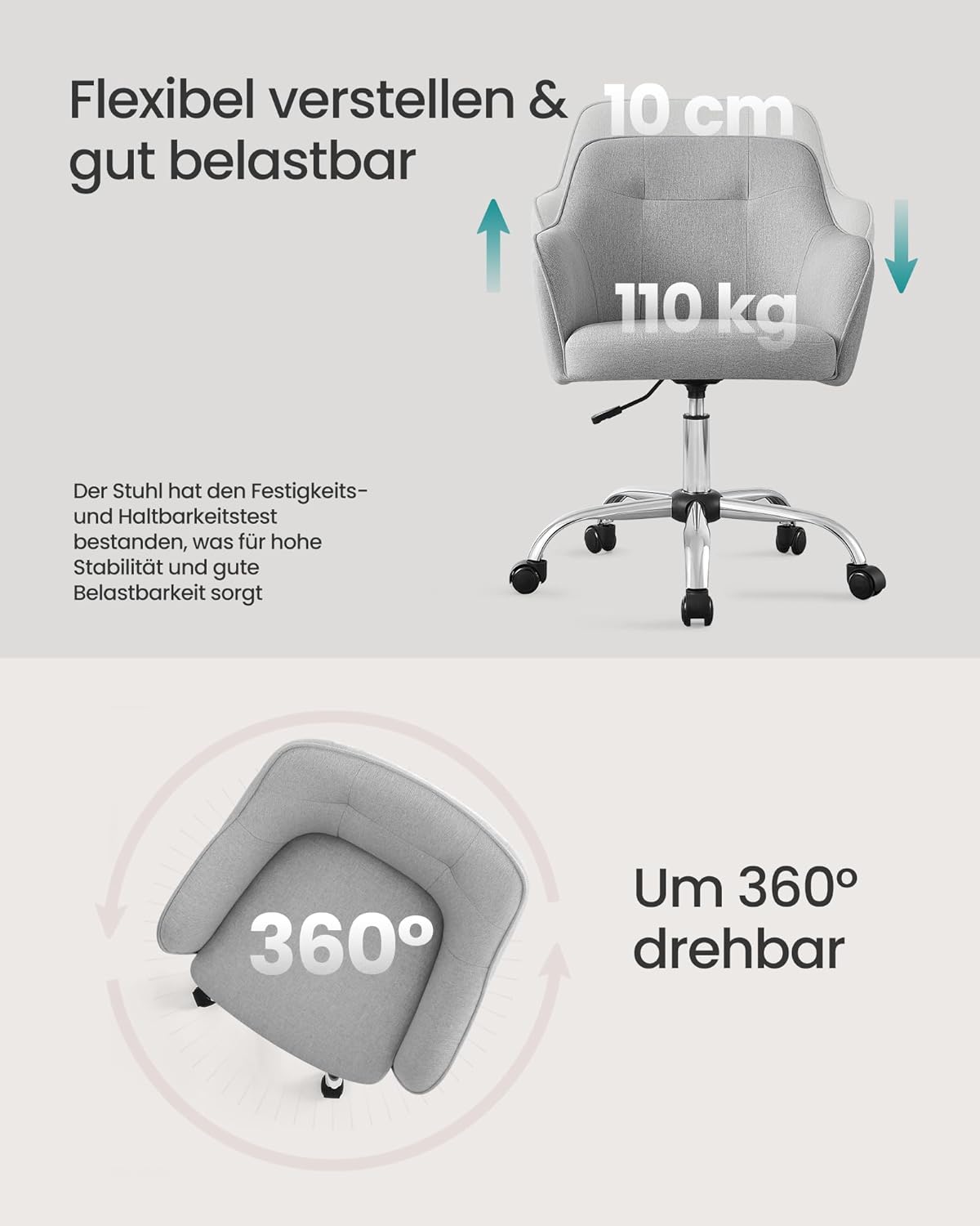Homeoffice Drehstuhl OBG019G02, Hellgrau Baumwollmischung