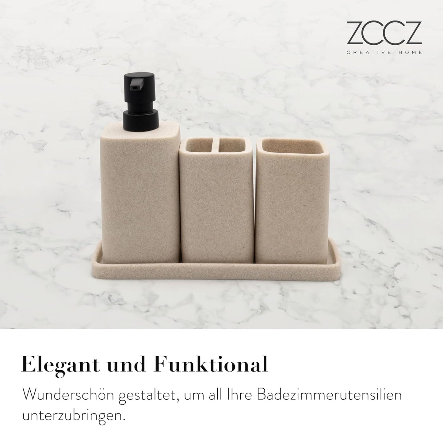 4-teiliges Badezimmer Set mit Organizer und Spender, Sand