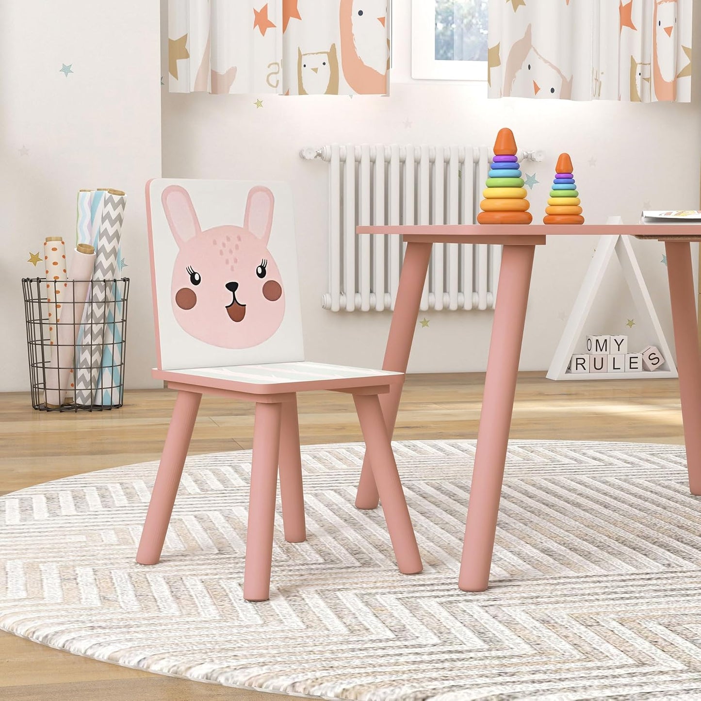 3-teilige Kindersitzgruppe mit Tiermotiv, Rosa