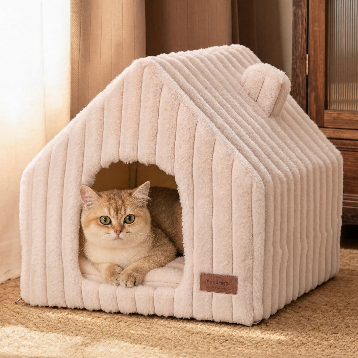 Katzenhaus mit Kissen, waschbar, rosa-grau 44.5 x 44.5 x 44.5 cm（L）