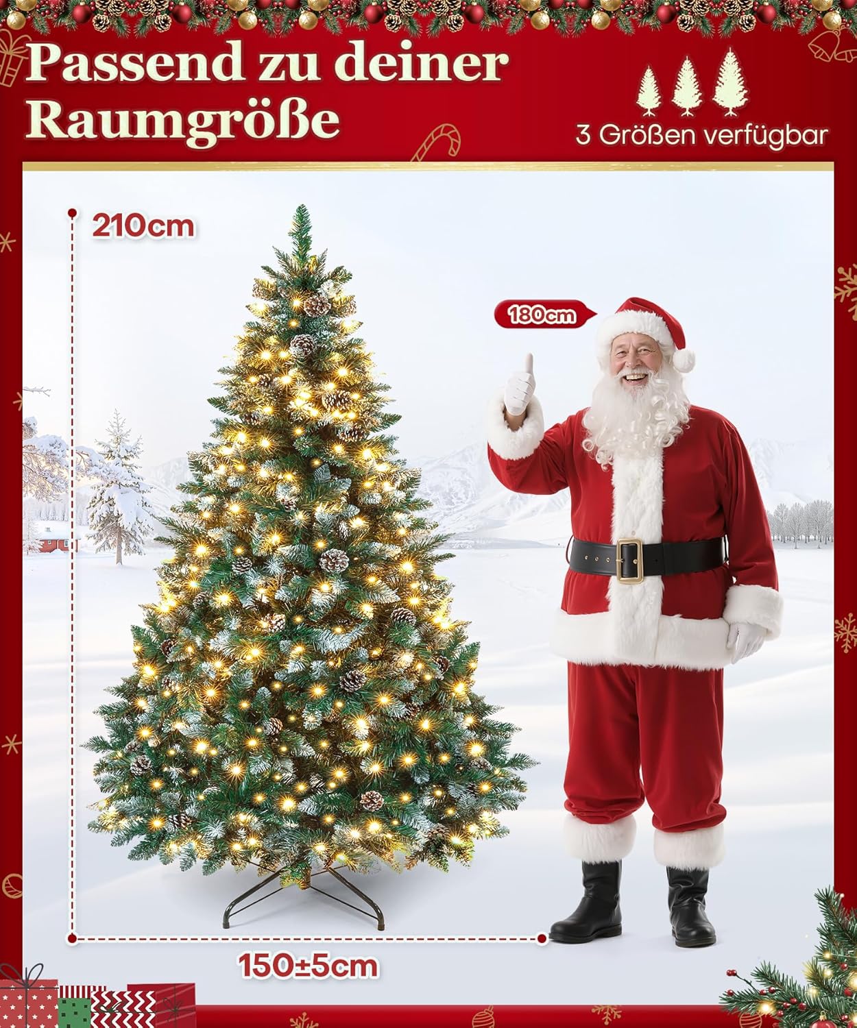 Künstlicher Weihnachtsbaum mit LED-Beleuchtung, 210 cm, 210 cm