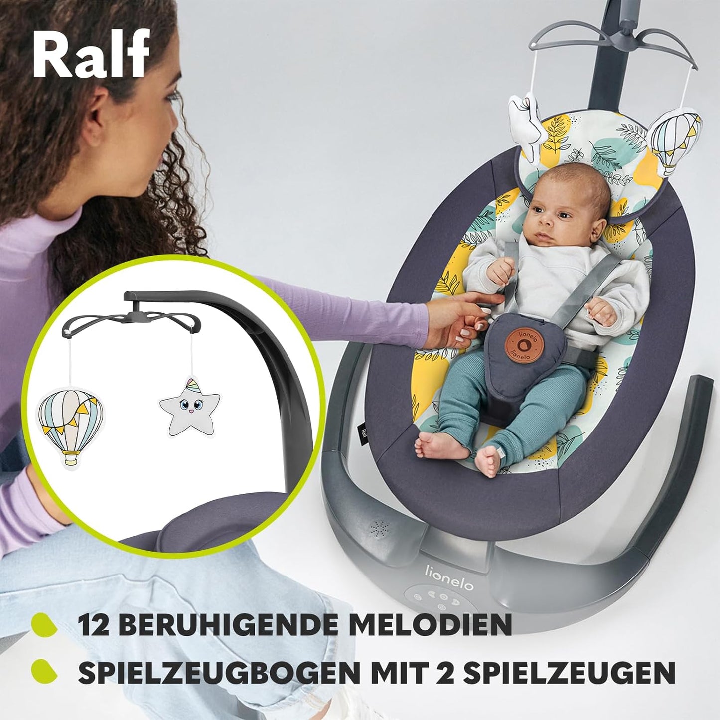 2-in-1 Babywippe und Liegestuhl - Ralf, ‎Grau Weiss