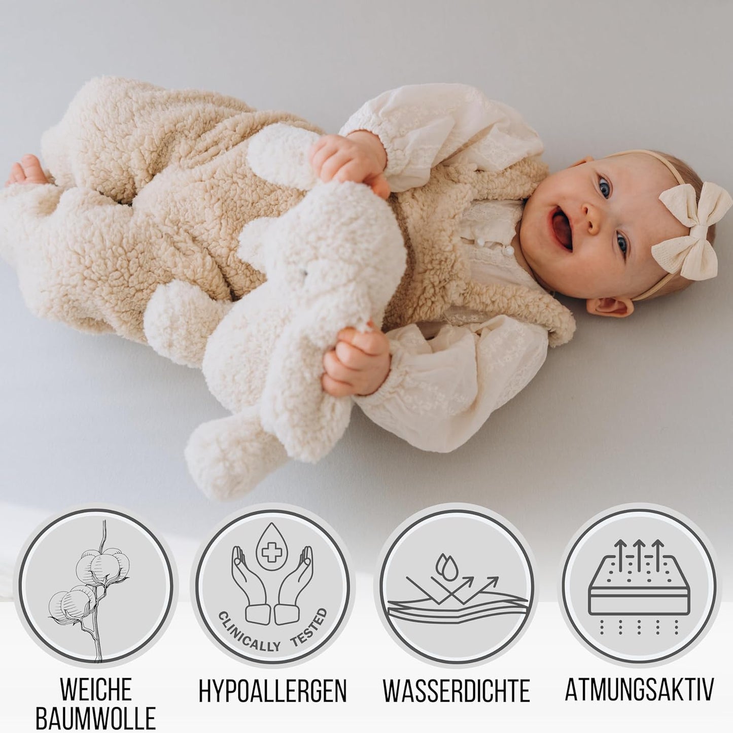 2in1 Baby Spannbettlaken mit Matratzenschoner (2er Set), 70x140 cm 1 Weiss + 1 Grau