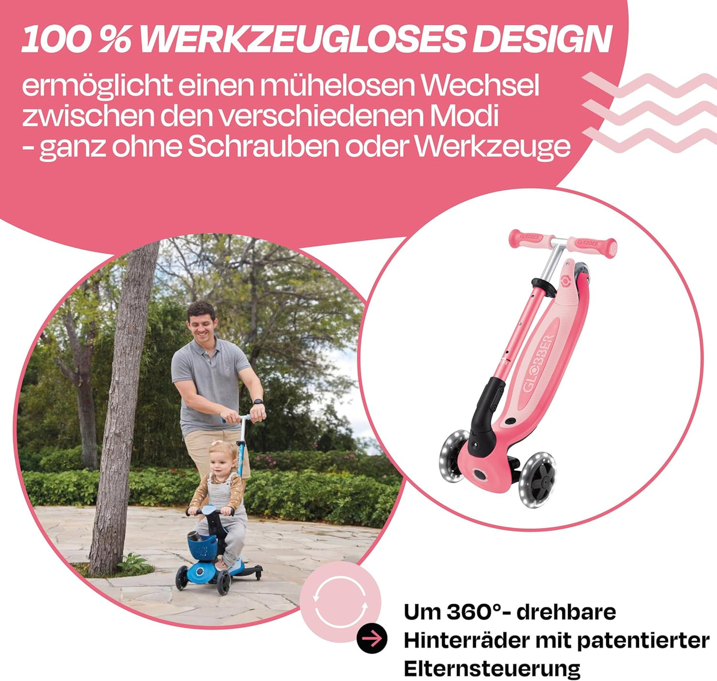 Go-Up Baby 360 Lights 3-in-1 Kinderfahrzeug, pink-pastellrosa