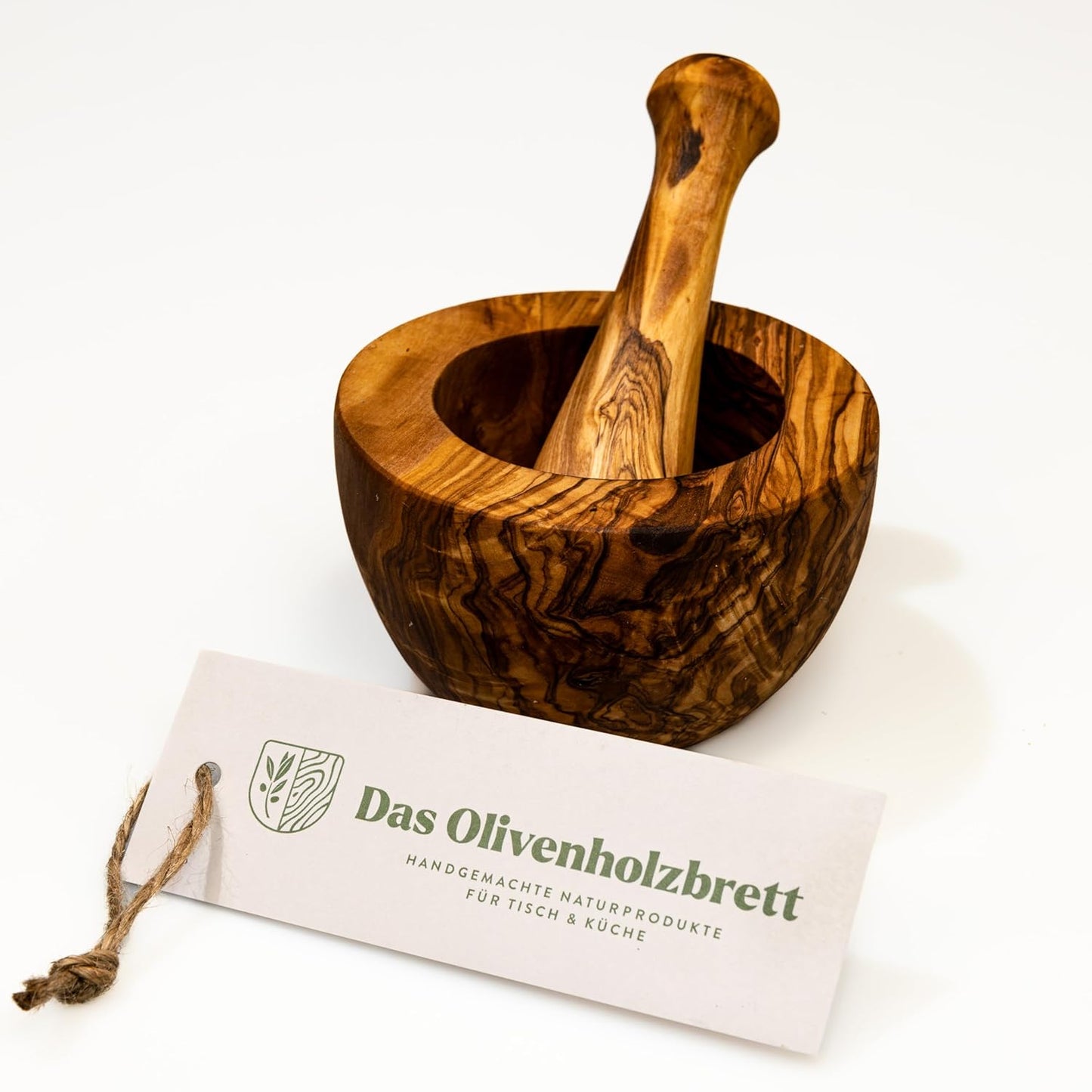 Mörser und Stössel aus Olivenholz, 12cm