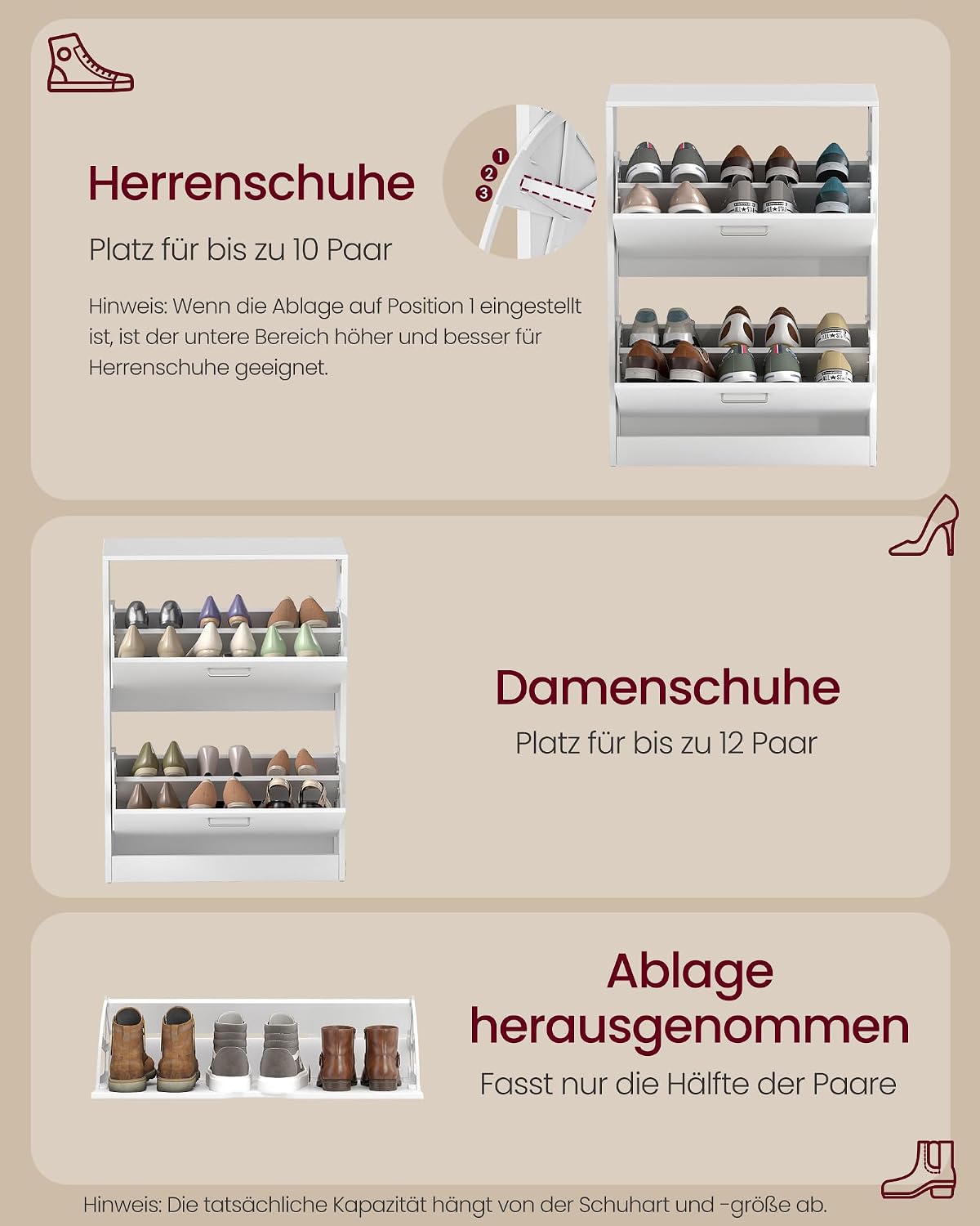 Schuhschrank aus der Custos Kollektion, Weiss 2 Klappen (60 x 24 x 83.5 cm)
