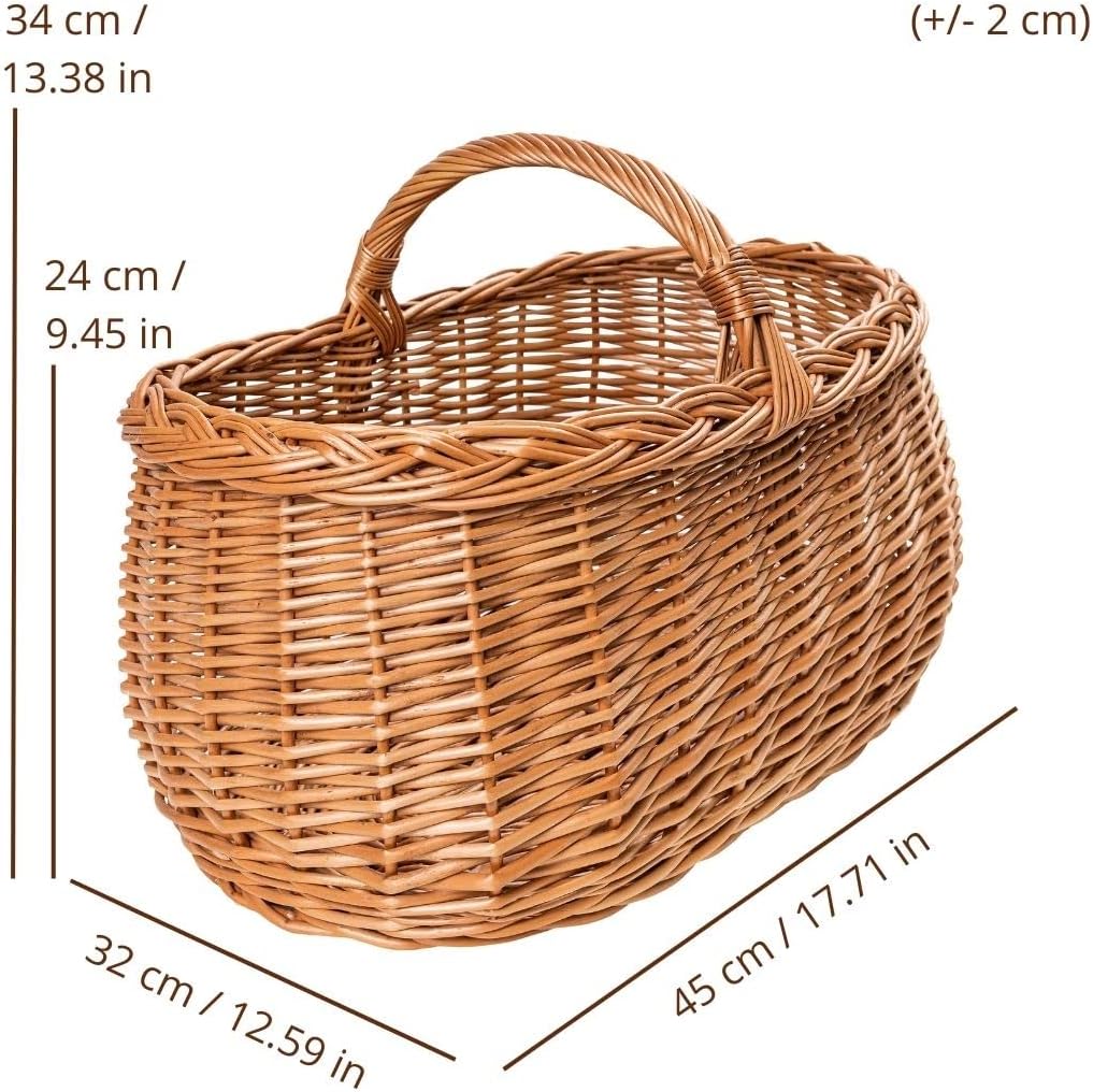 Grosser handgeflochtener Picknickkorb mit Henkel, 45 x 32 x 34 cm ; Natur (ohne Stoffeinlage)